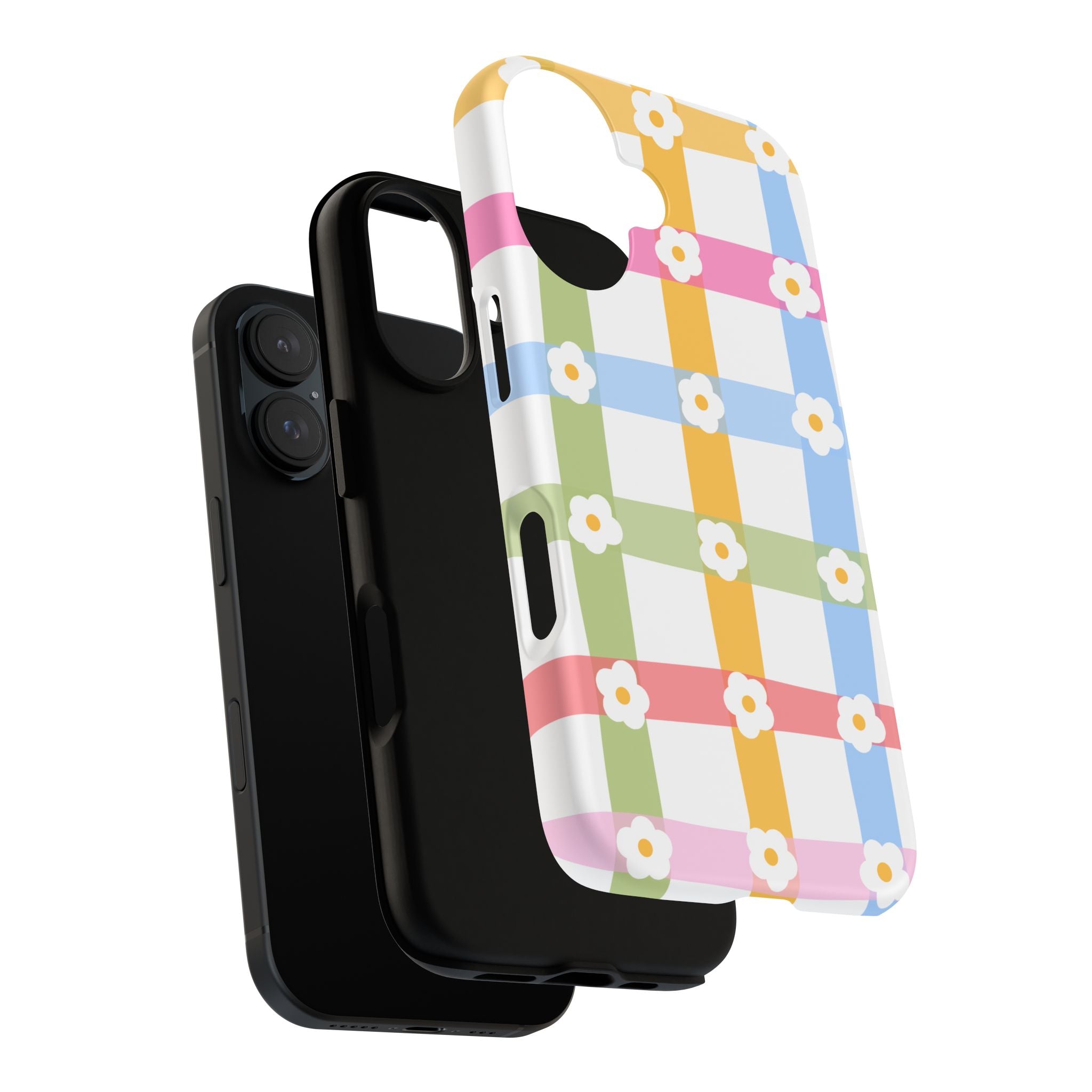 Floral Gingham  Pastel Checkerboard Phone Cover with Daisies