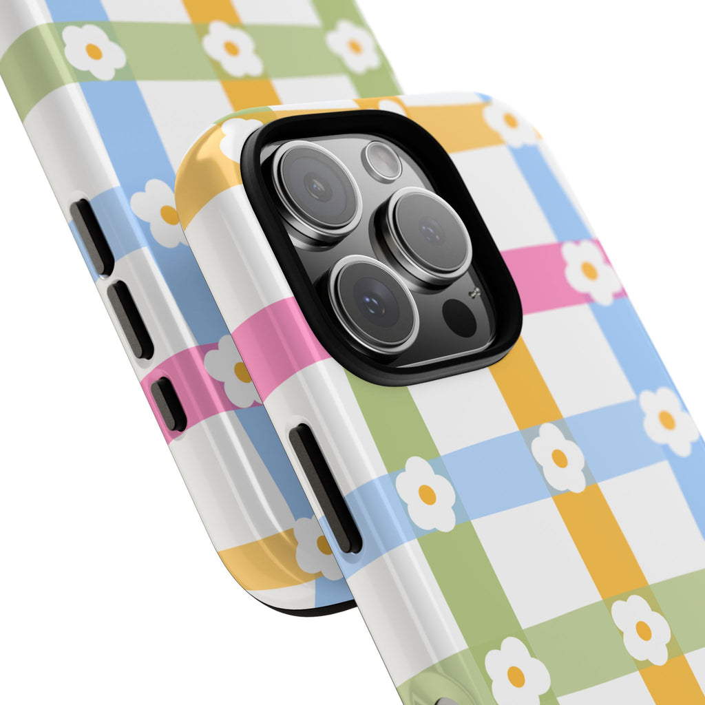 Floral Gingham  Pastel Checkerboard Phone Cover with Daisies