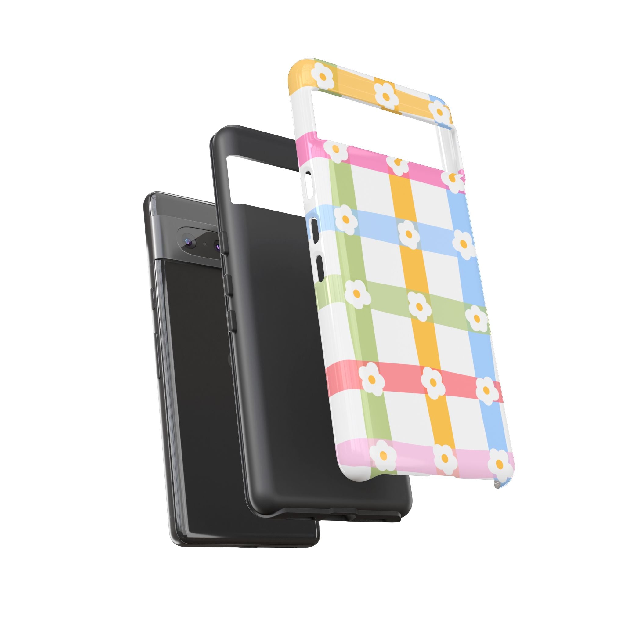 Floral Gingham  Pastel Checkerboard Phone Cover with Daisies