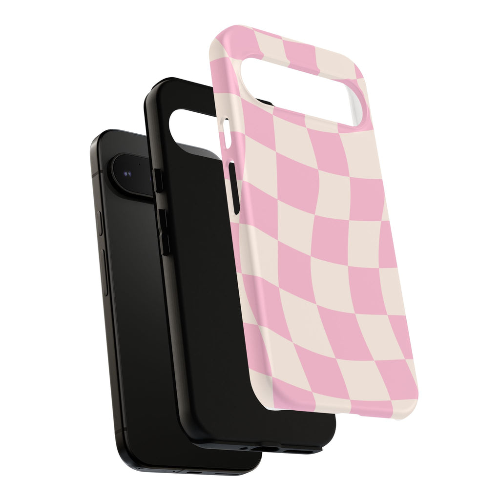 Pink Wavy Checker Tough Phone Case
