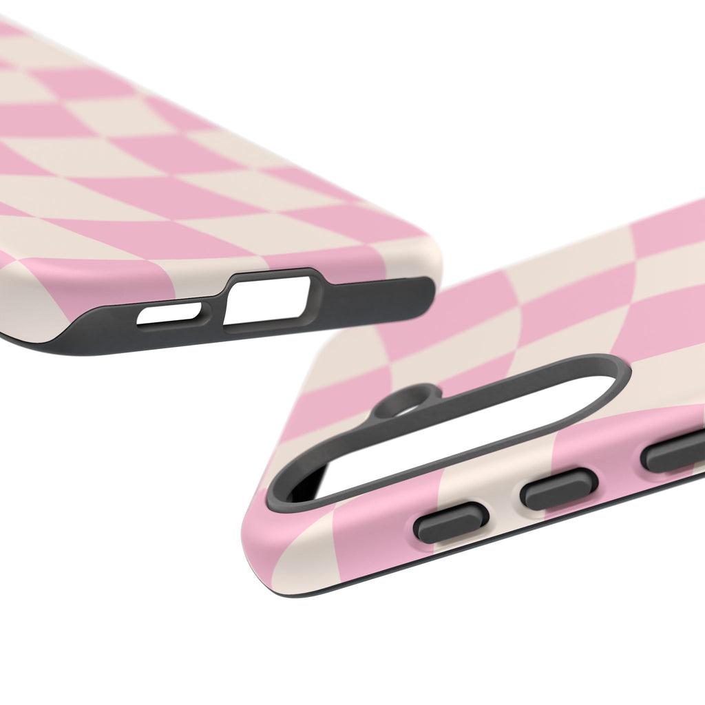 Pink Wavy Checker Tough Phone Case
