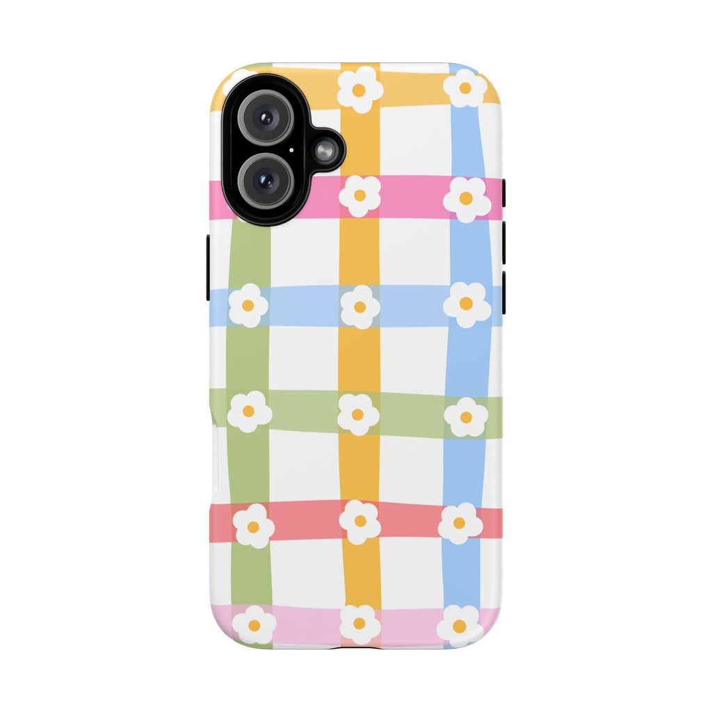 Floral Gingham  Pastel Checkerboard Phone Cover with Daisies