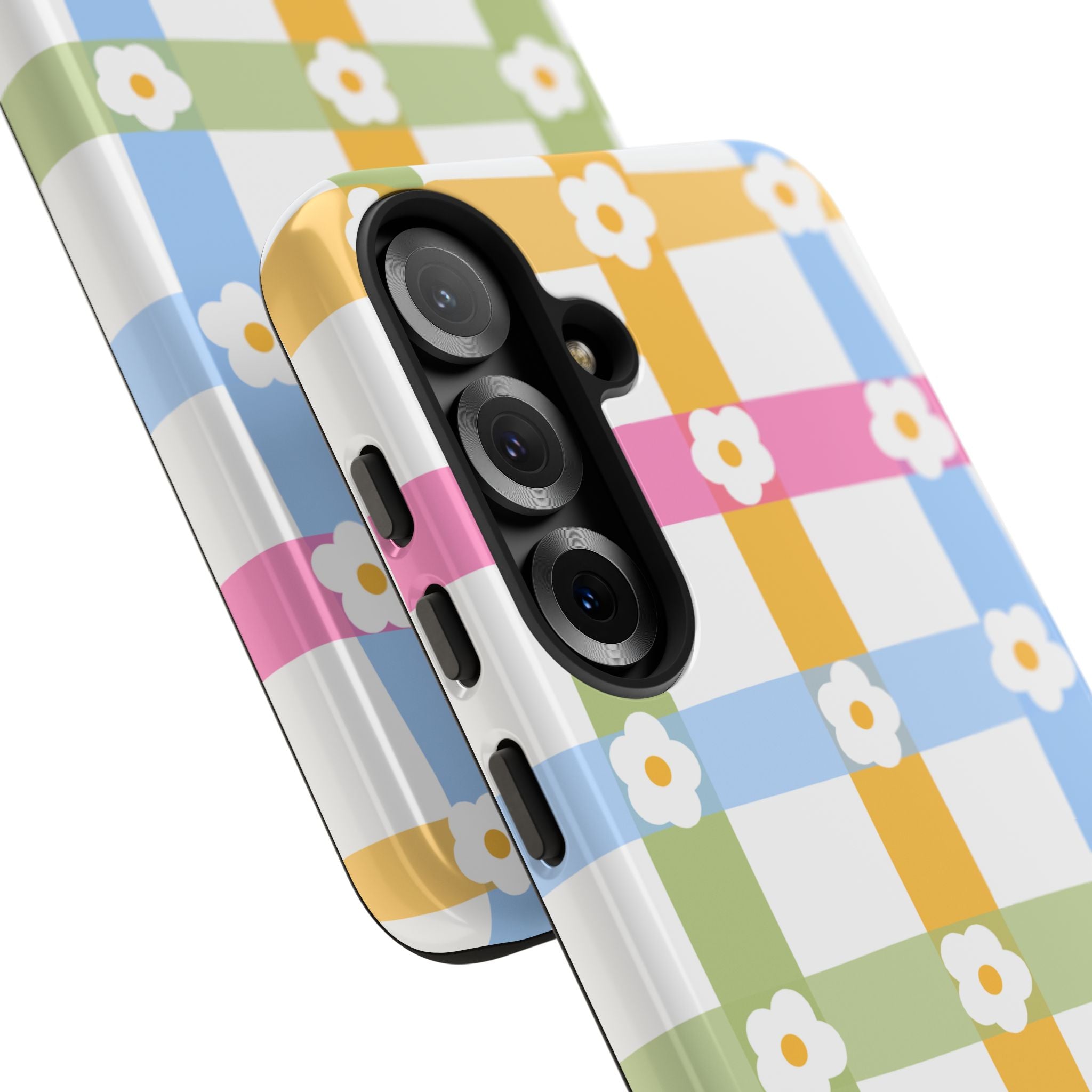 Floral Gingham  Pastel Checkerboard Phone Cover with Daisies