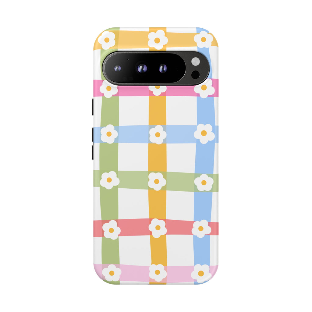 Floral Gingham  Pastel Checkerboard Phone Cover with Daisies