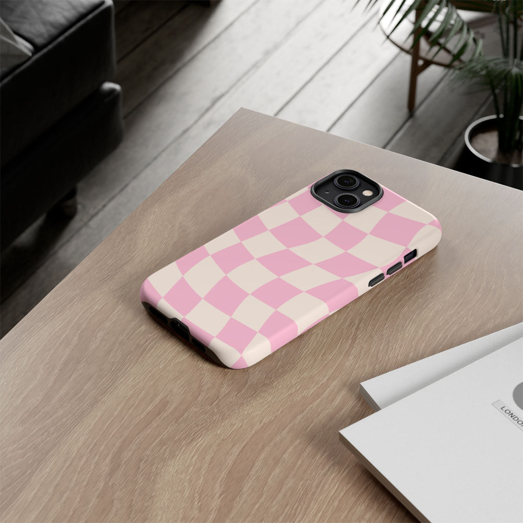 Pink Wavy Checker Tough Phone Case