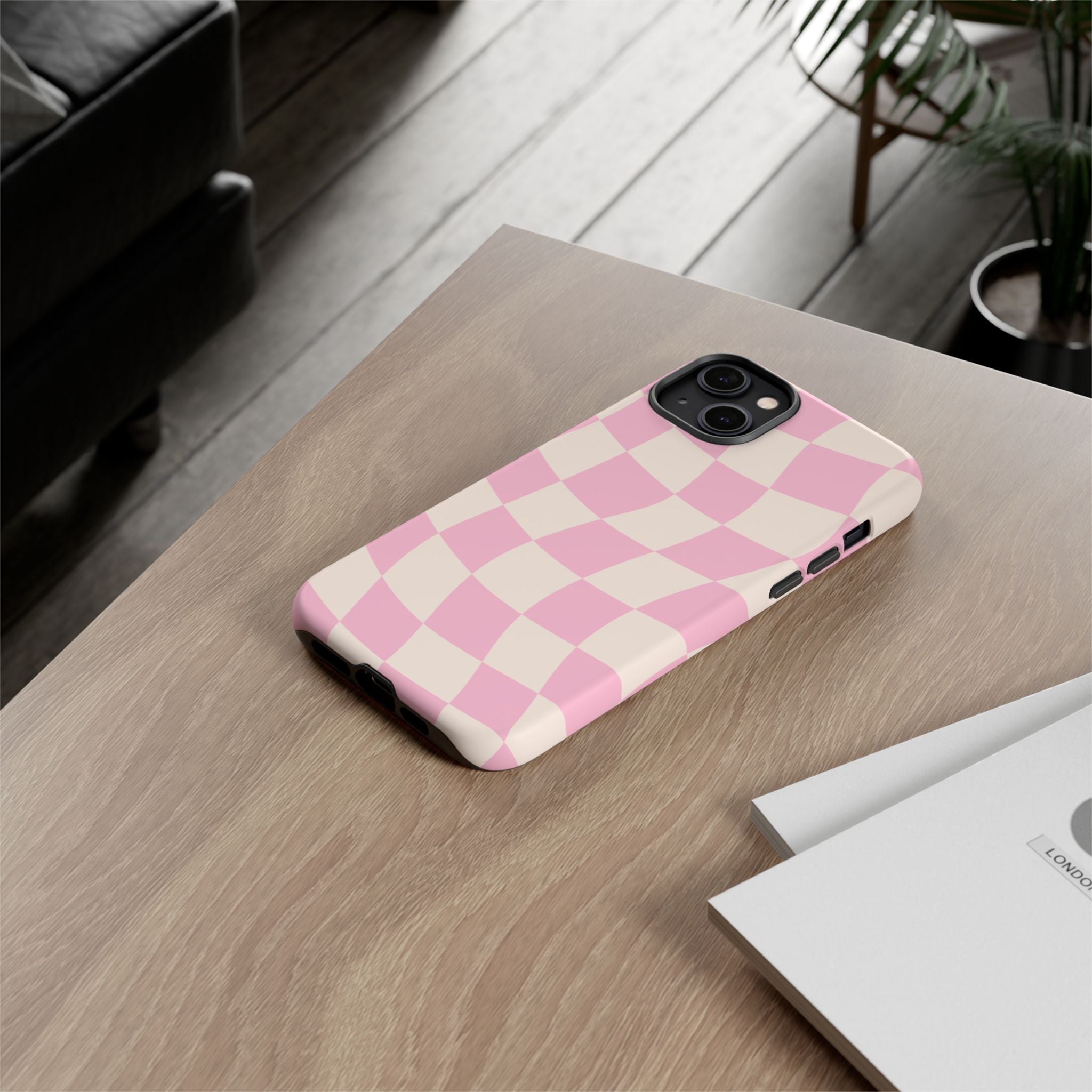 Pink Wavy Checker Tough Phone Case