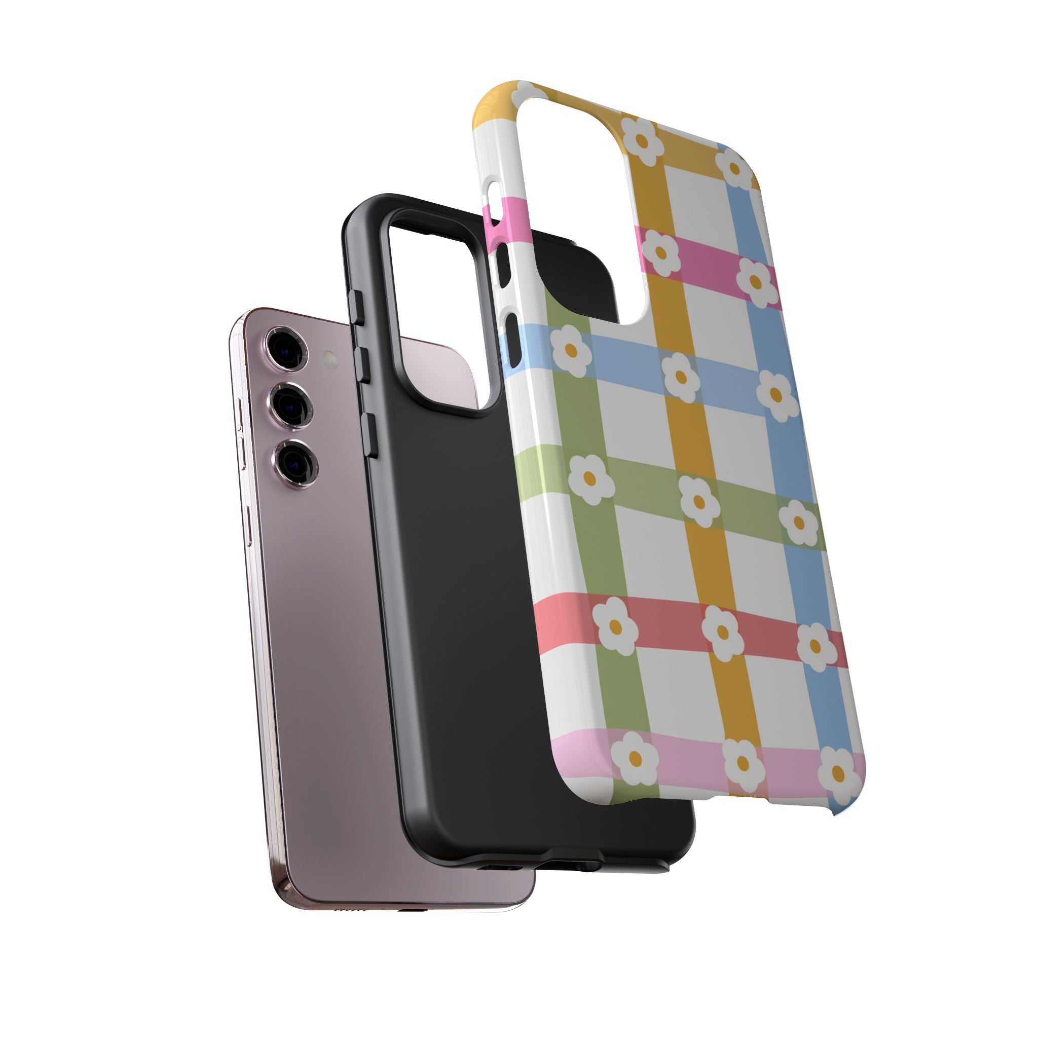 Floral Gingham  Pastel Checkerboard Phone Cover with Daisies