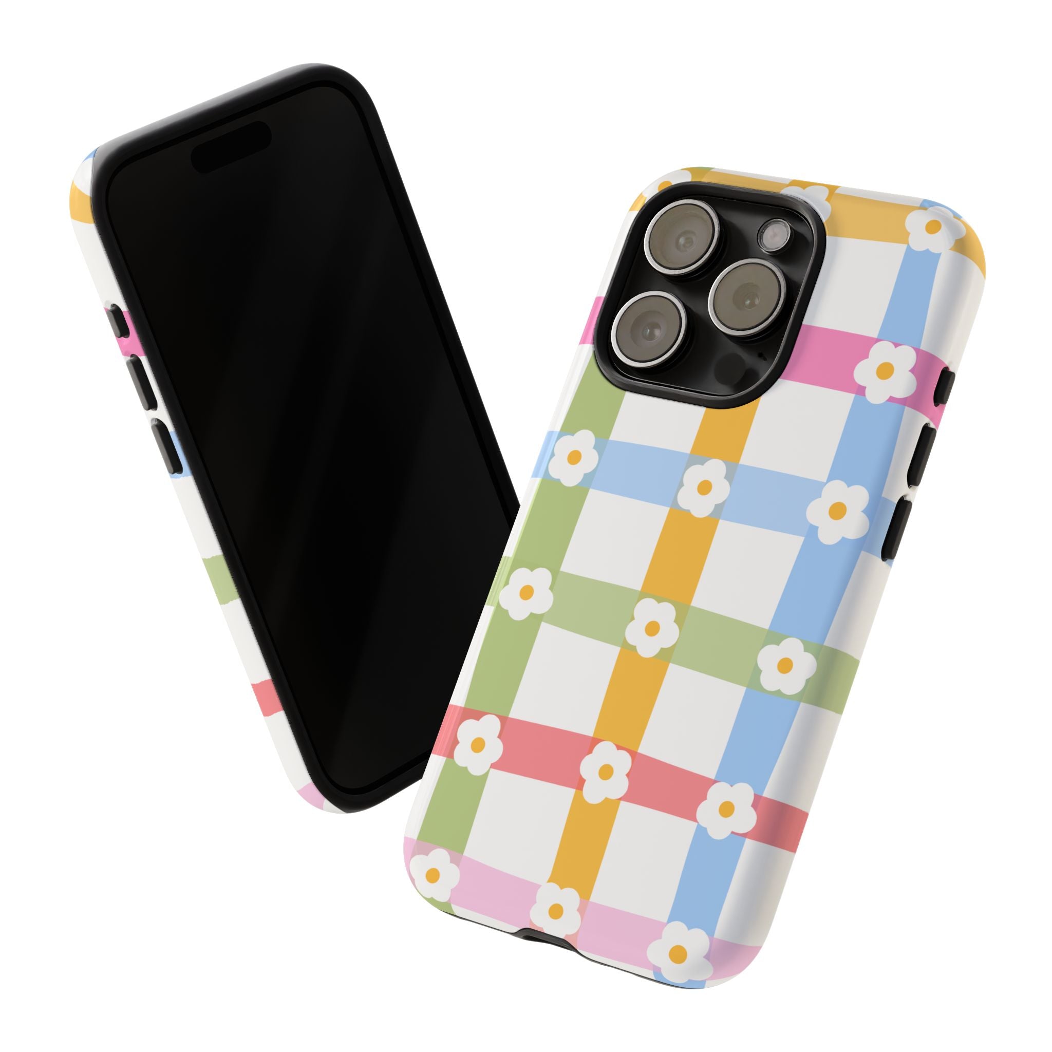 Floral Gingham  Pastel Checkerboard Phone Cover with Daisies