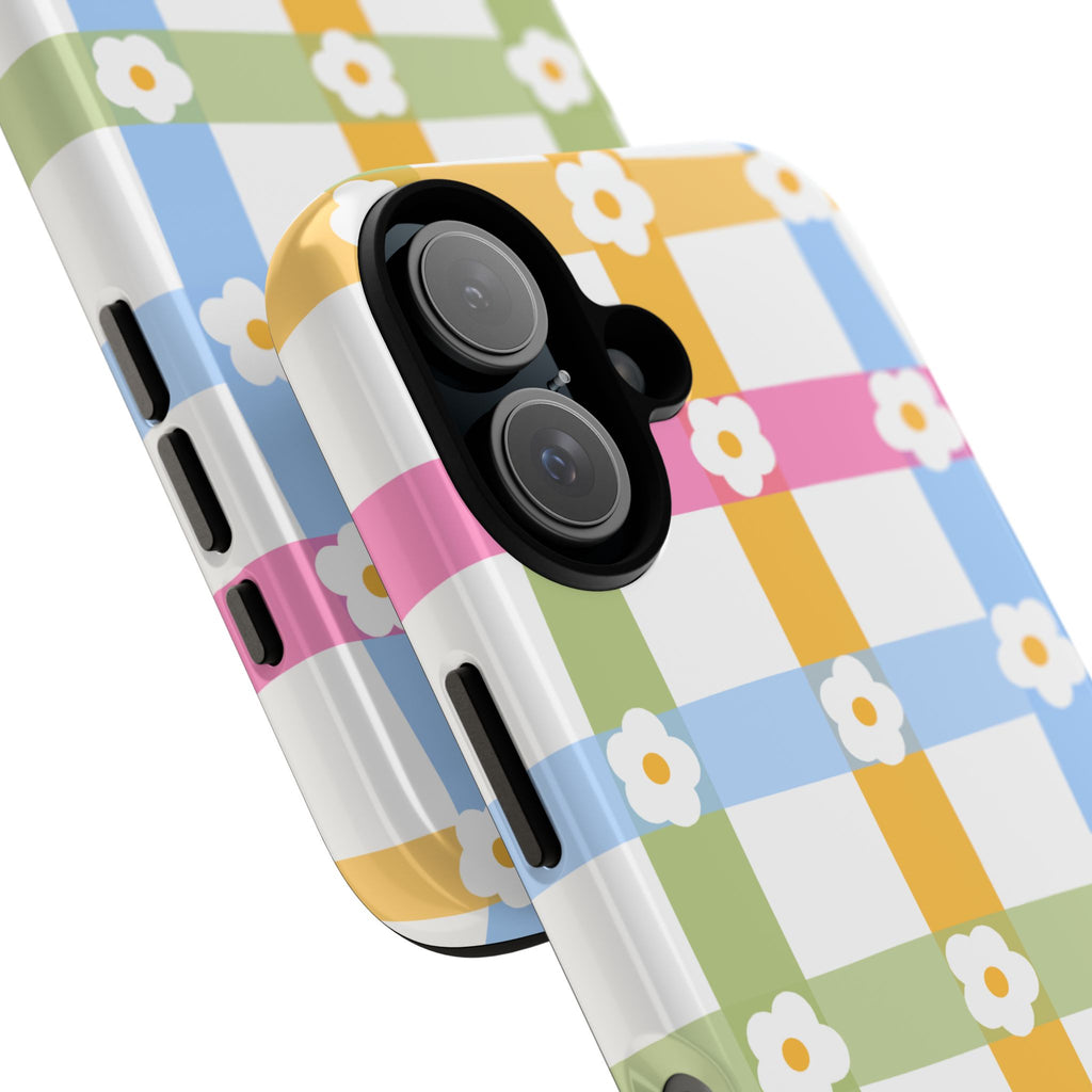 Floral Gingham  Pastel Checkerboard Phone Cover with Daisies