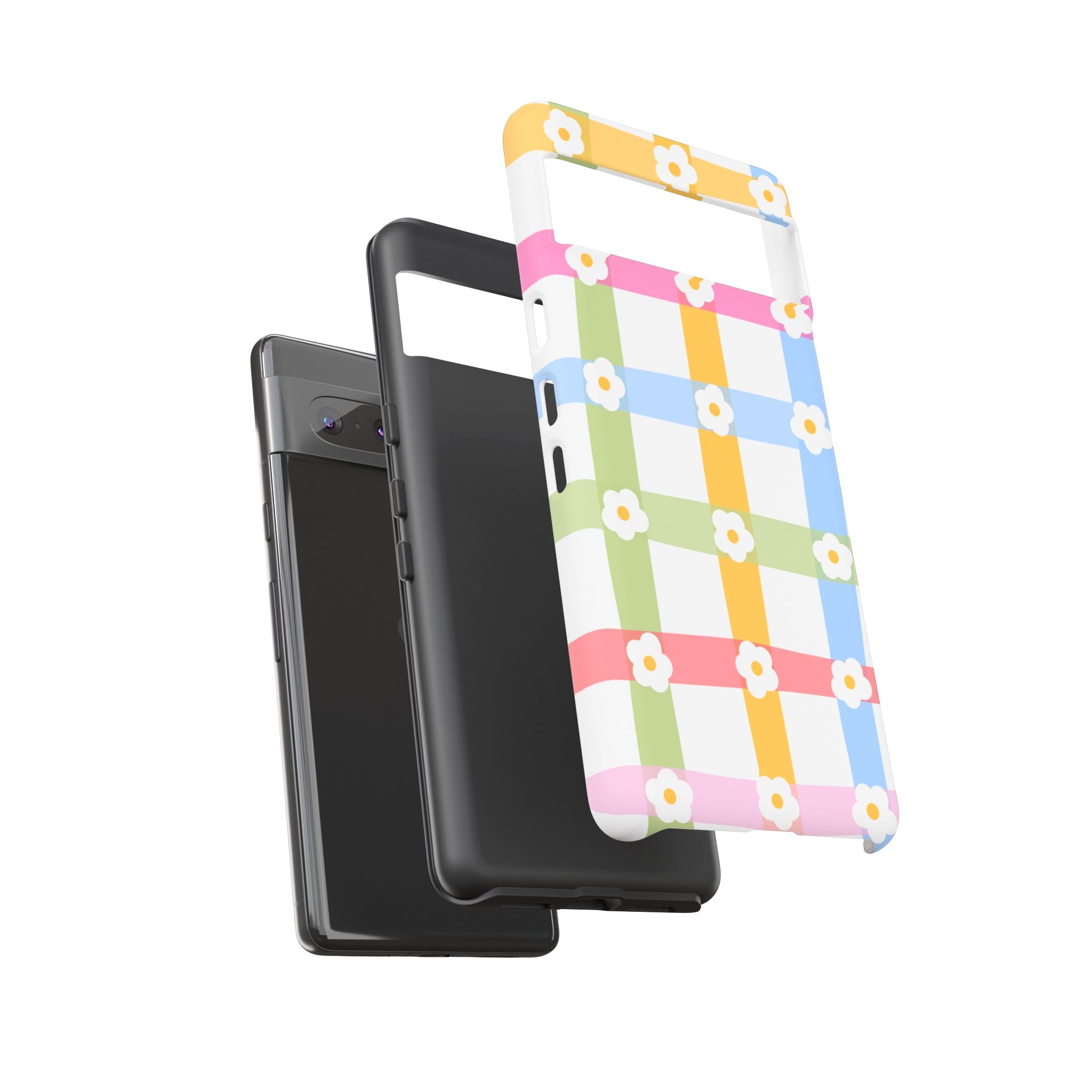 Floral Gingham  Pastel Checkerboard Phone Cover with Daisies