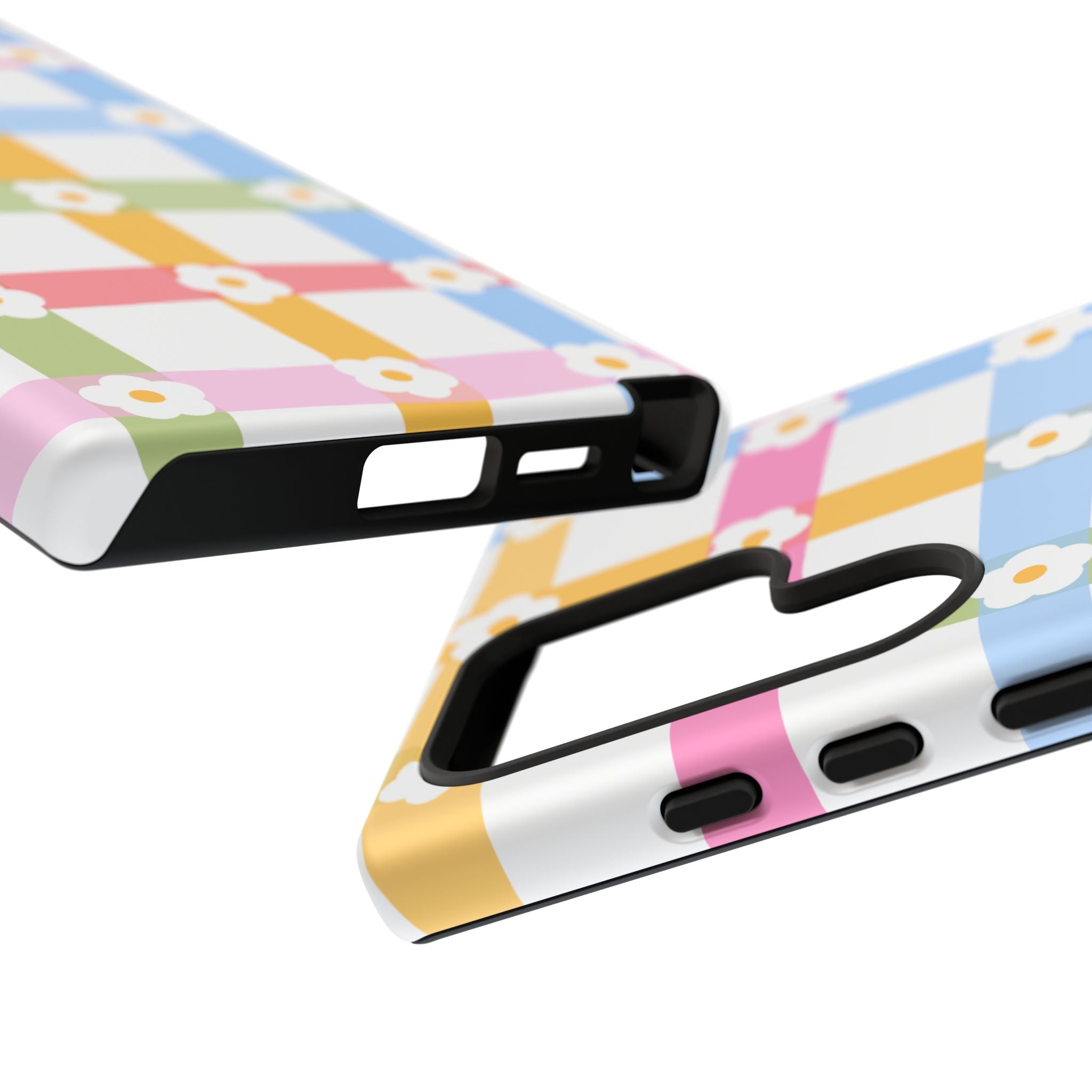 Floral Gingham  Pastel Checkerboard Phone Cover with Daisies