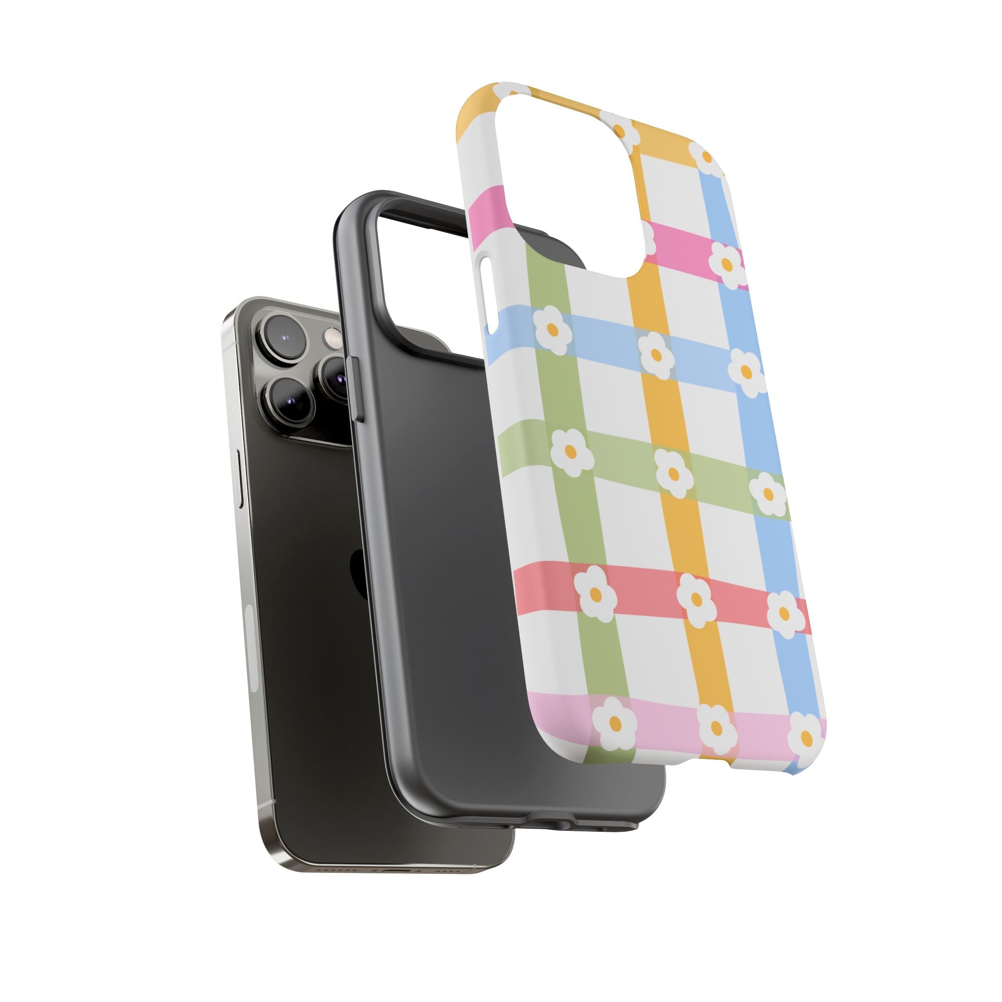 Floral Gingham  Pastel Checkerboard Phone Cover with Daisies