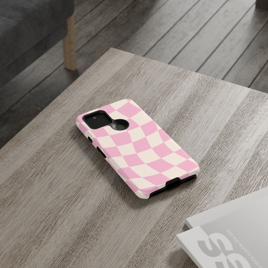 Pink Wavy Checker Tough Phone Case