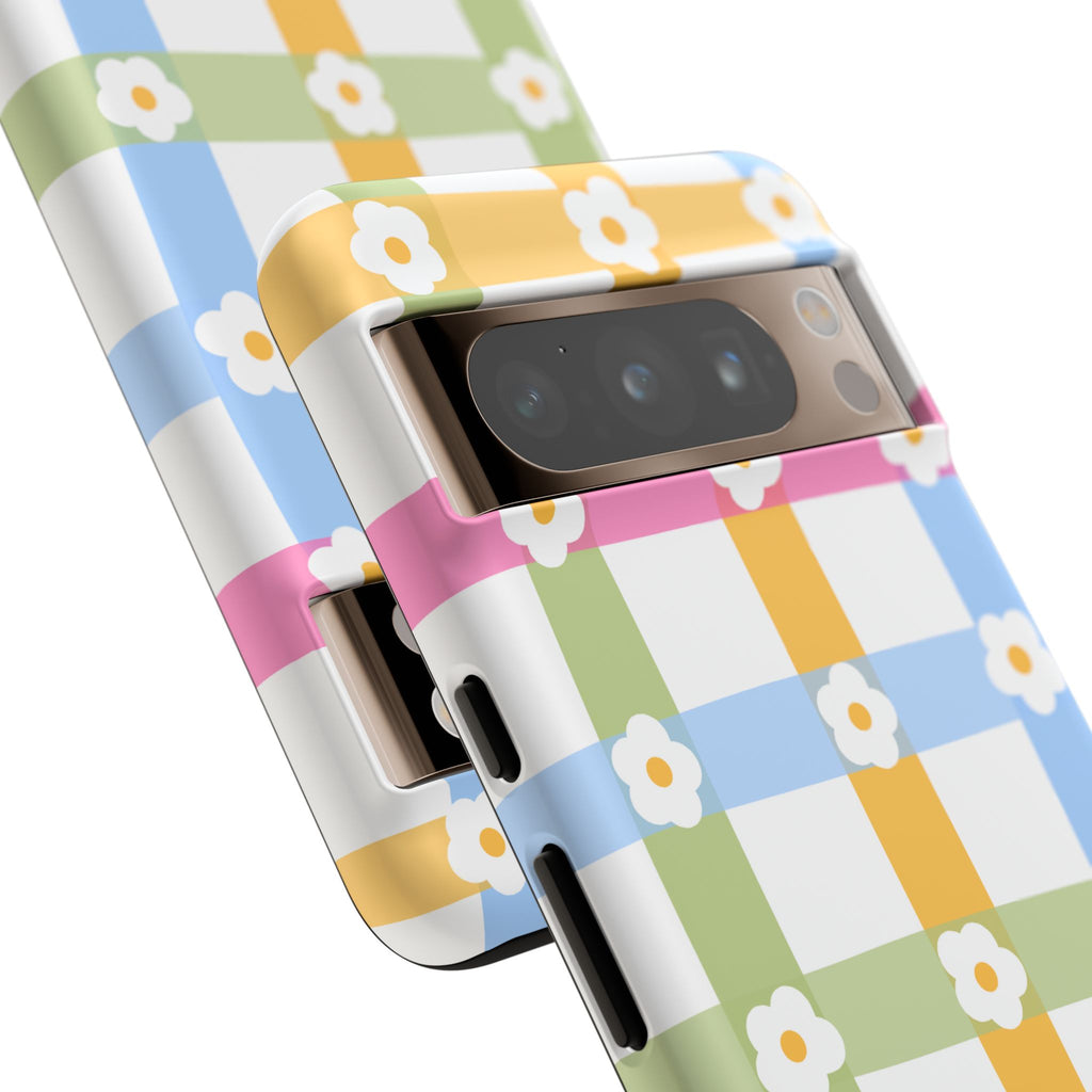 Floral Gingham  Pastel Checkerboard Phone Cover with Daisies