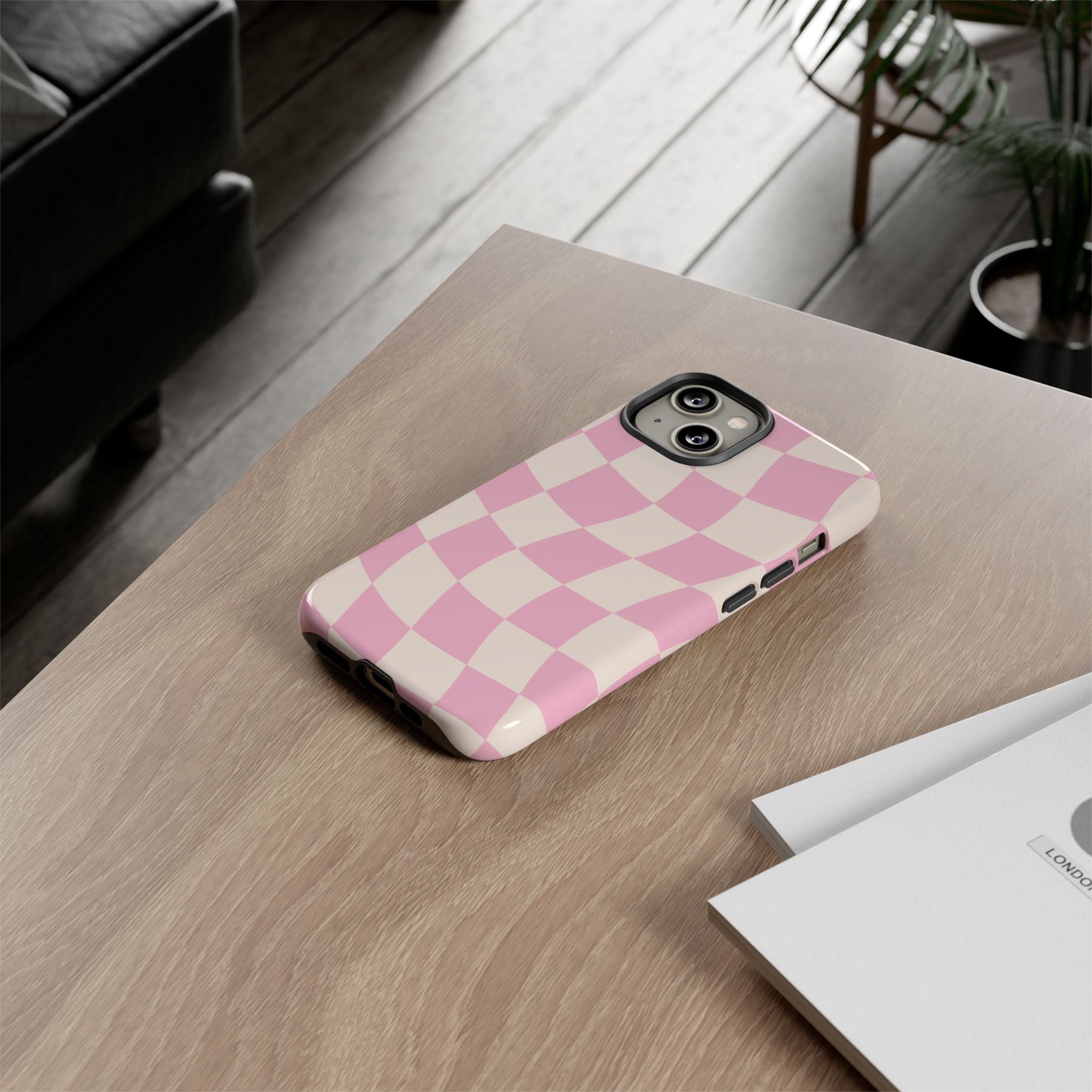 Pink Wavy Checker Tough Phone Case