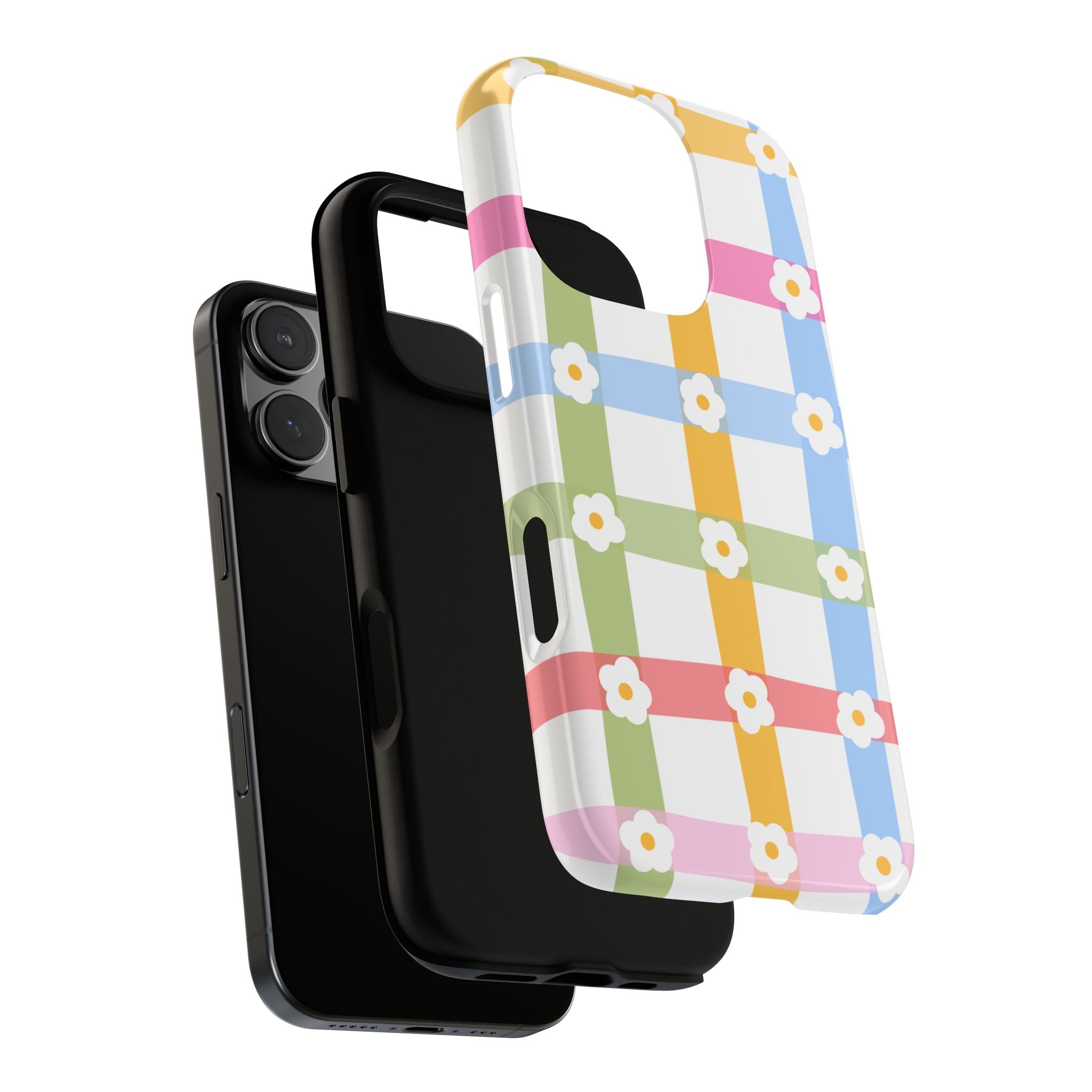 Floral Gingham  Pastel Checkerboard Phone Cover with Daisies