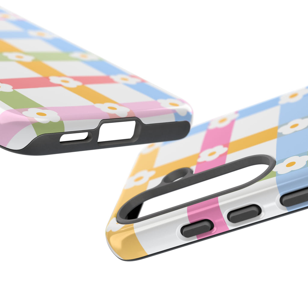 Floral Gingham  Pastel Checkerboard Phone Cover with Daisies