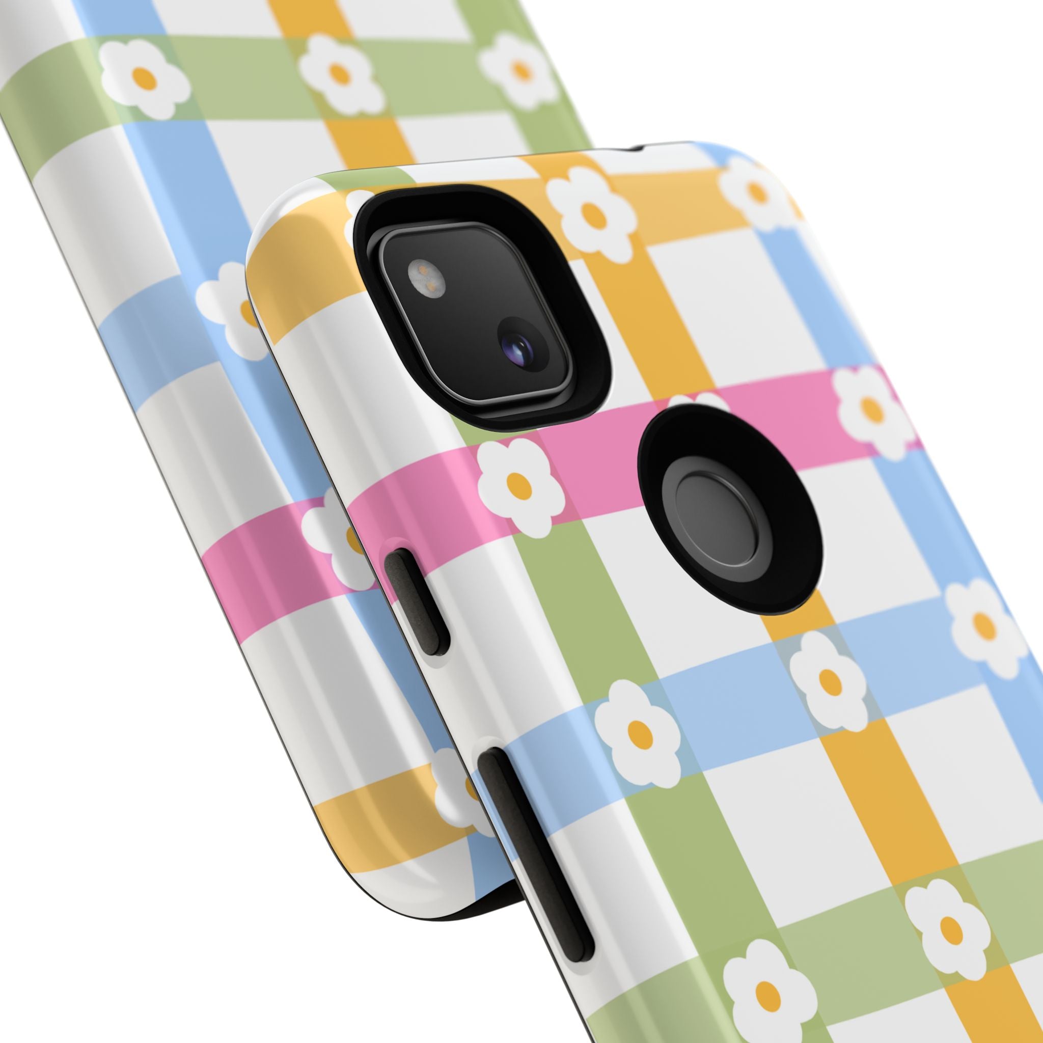 Floral Gingham  Pastel Checkerboard Phone Cover with Daisies