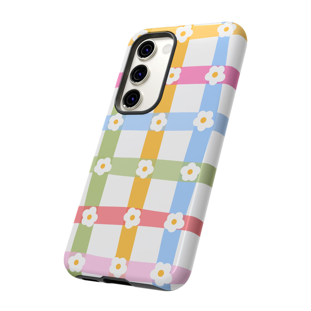 Floral Gingham  Pastel Checkerboard Phone Cover with Daisies