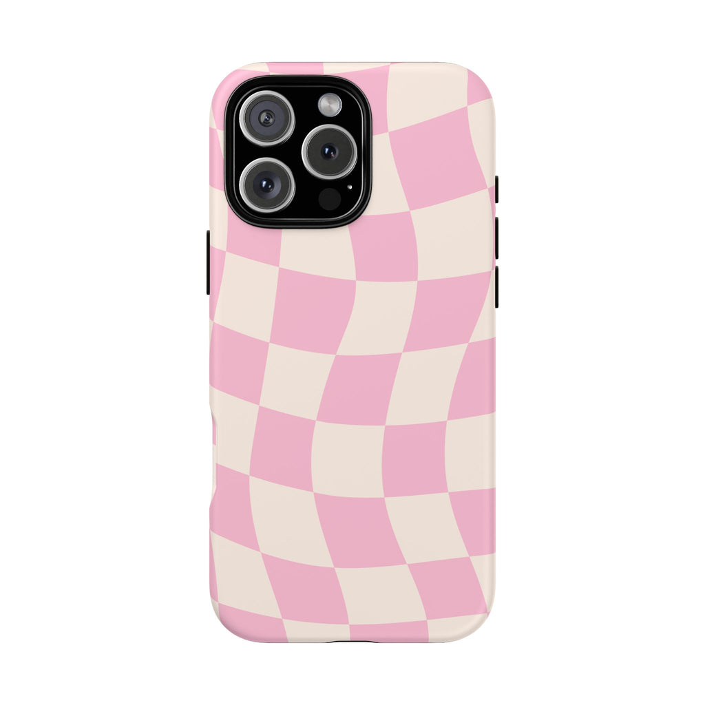 Pink Wavy Checker Tough Phone Case