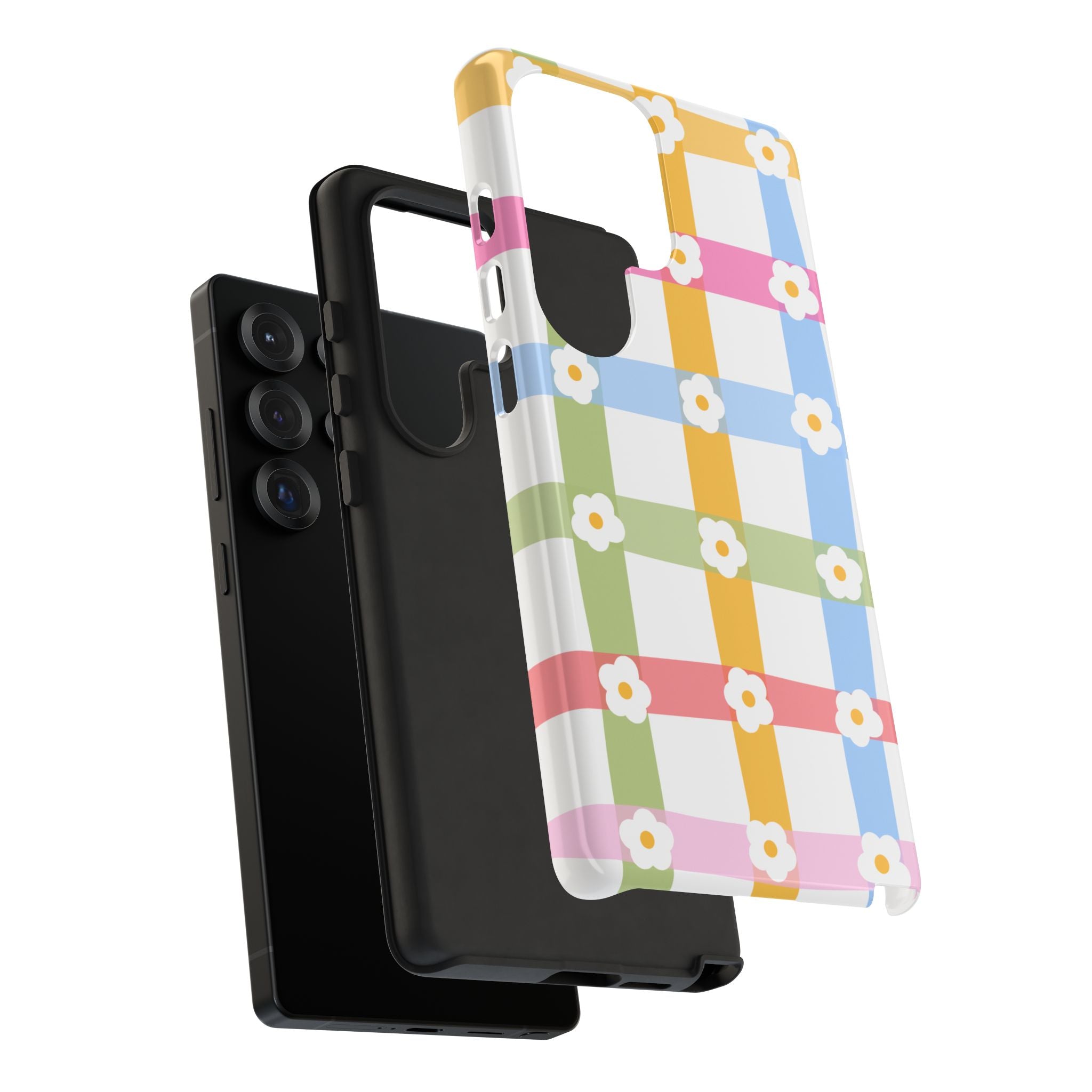 Floral Gingham  Pastel Checkerboard Phone Cover with Daisies