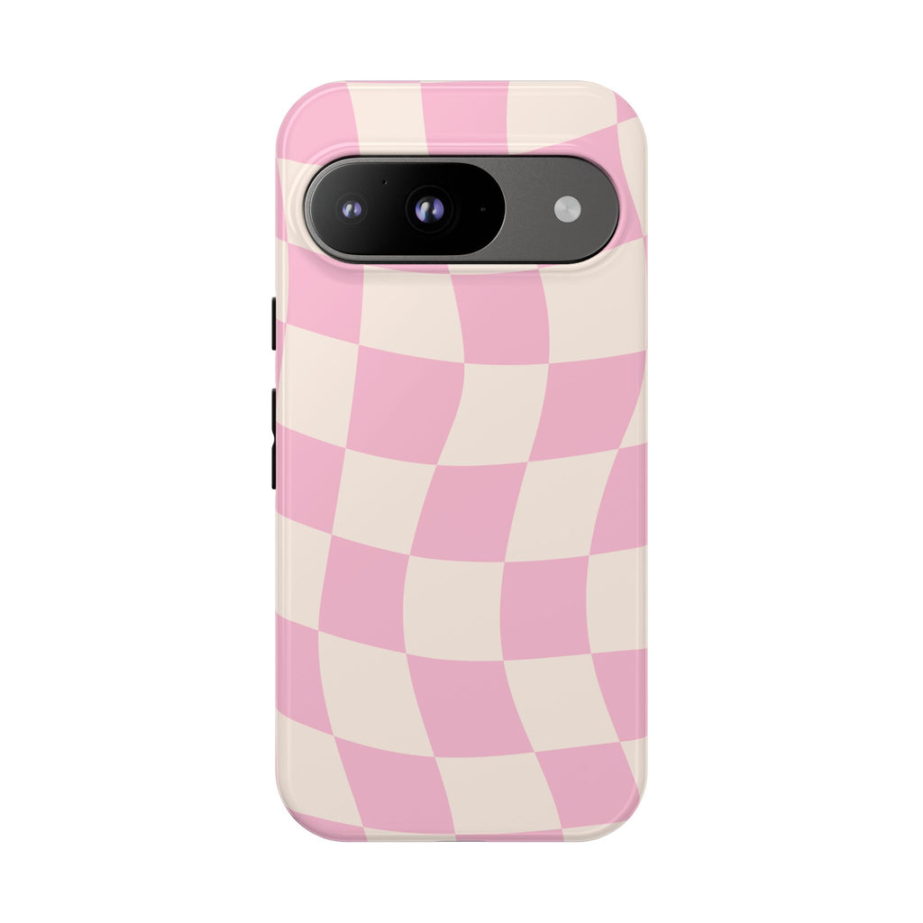 Pink Wavy Checker Tough Phone Case
