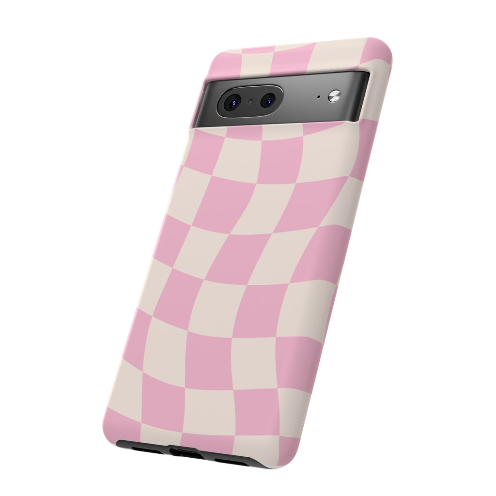 Pink Wavy Checker Tough Phone Case