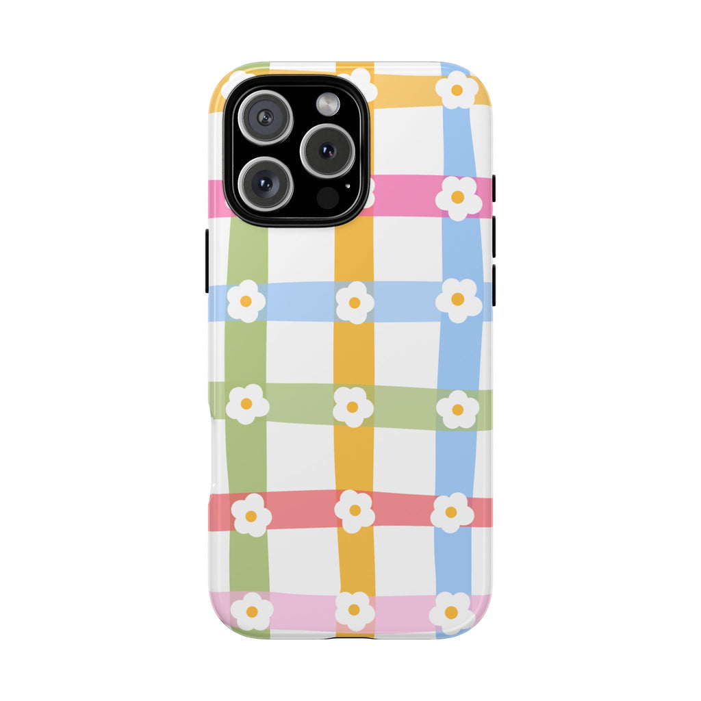 Floral Gingham  Pastel Checkerboard Phone Cover with Daisies