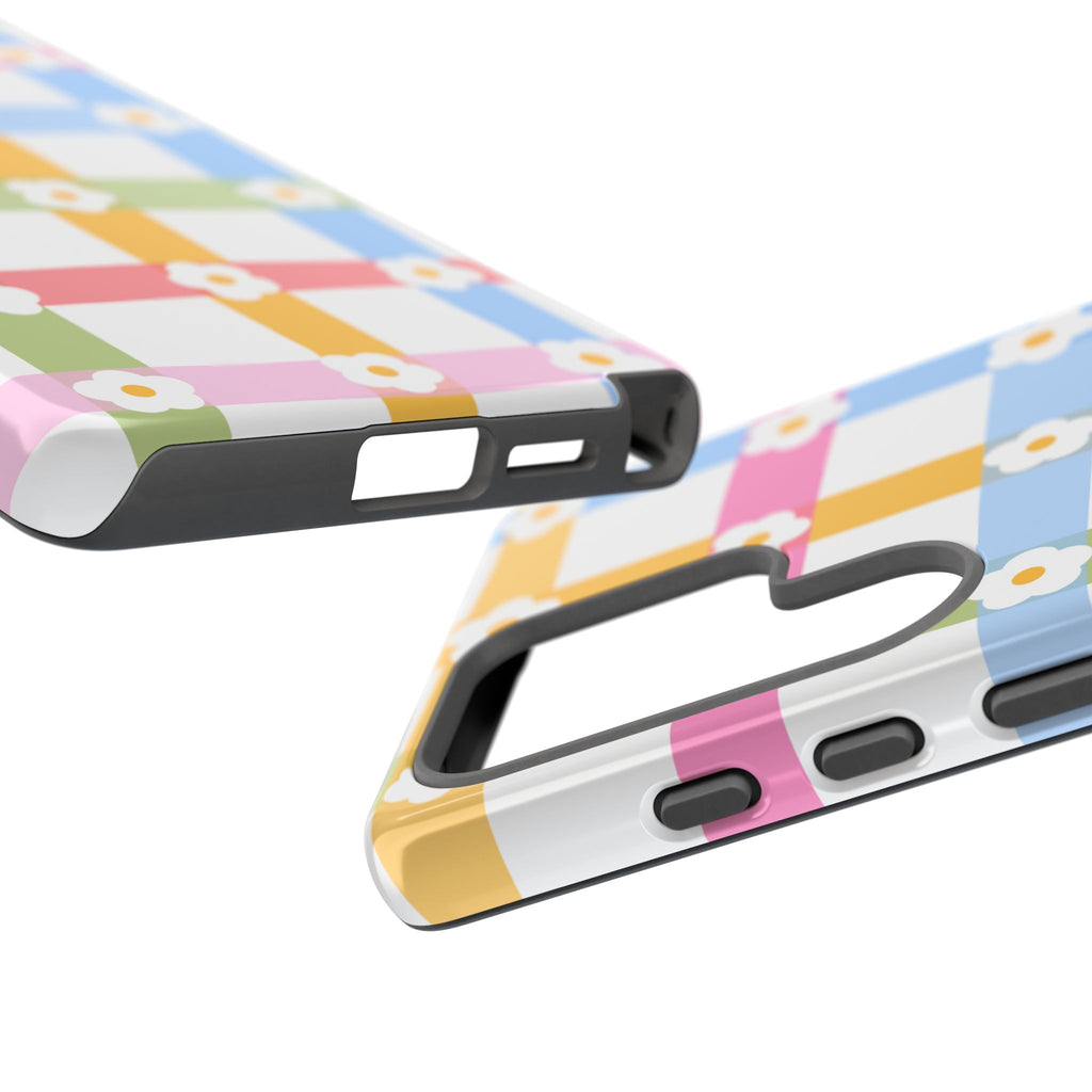 Floral Gingham  Pastel Checkerboard Phone Cover with Daisies