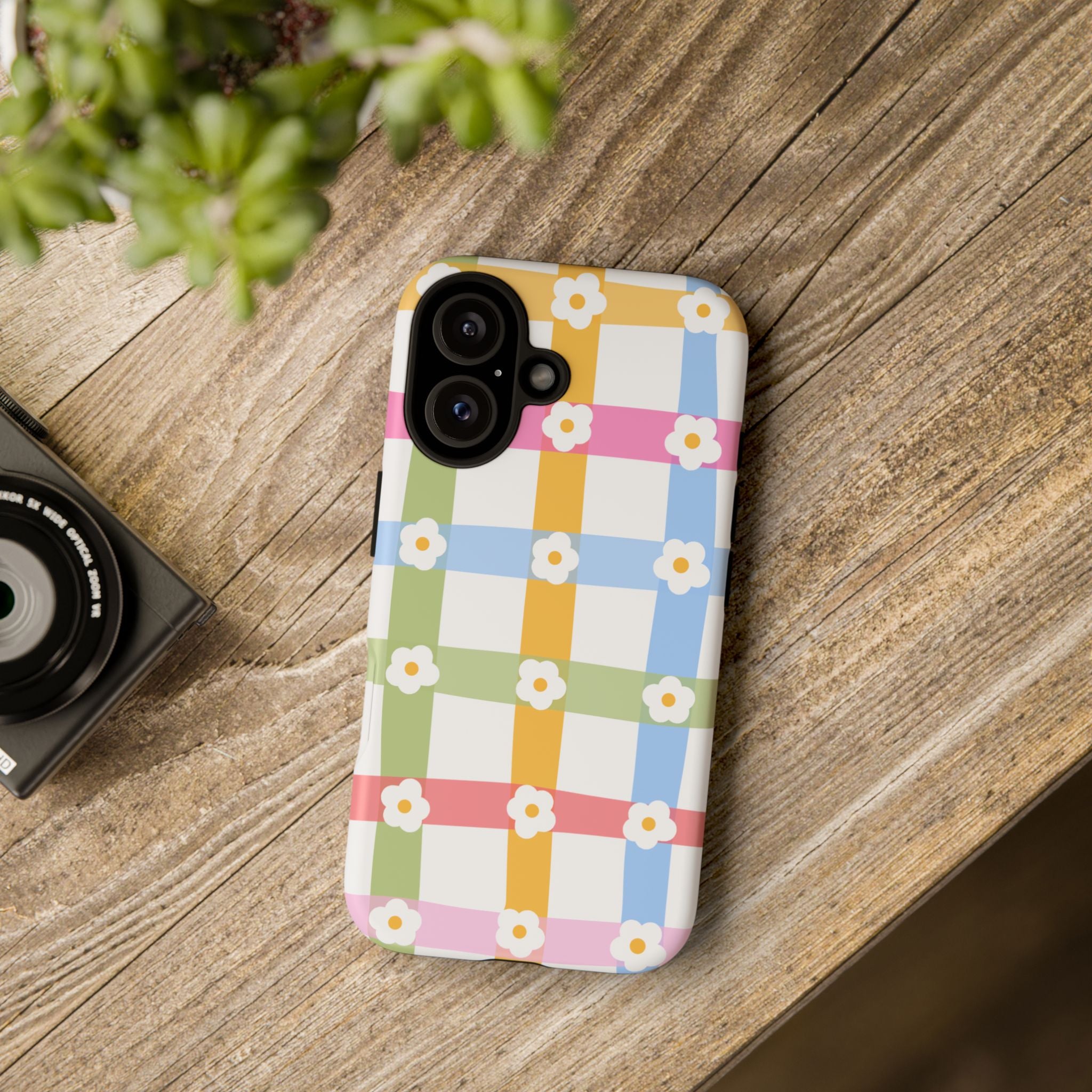 Floral Gingham  Pastel Checkerboard Phone Cover with Daisies