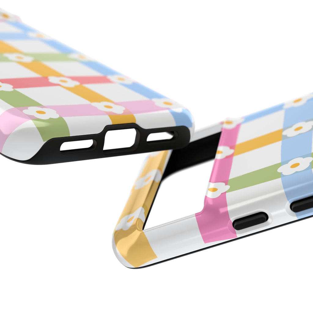 Floral Gingham  Pastel Checkerboard Phone Cover with Daisies