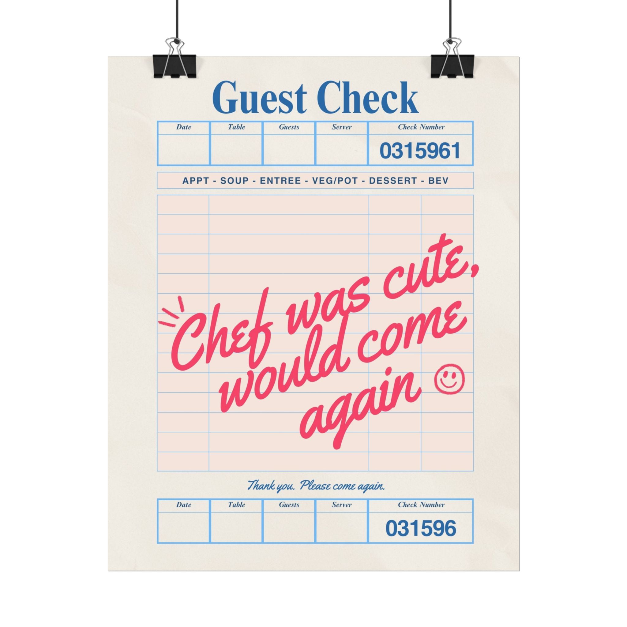 Chef was Cute Guest Check Poster