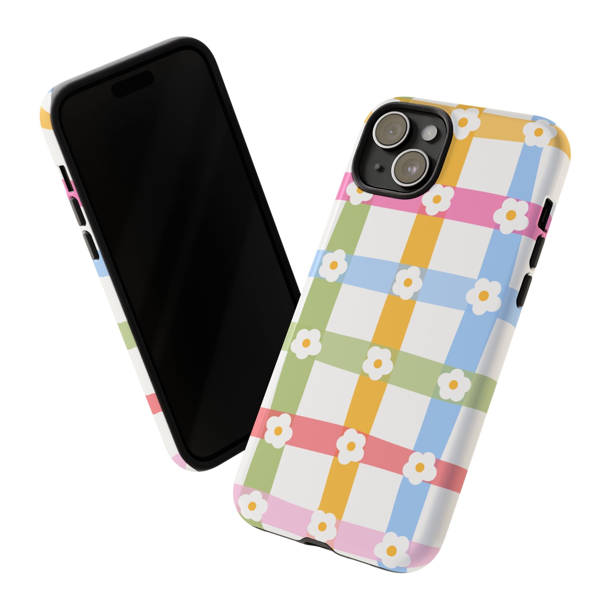 Floral Gingham  Pastel Checkerboard Phone Cover with Daisies