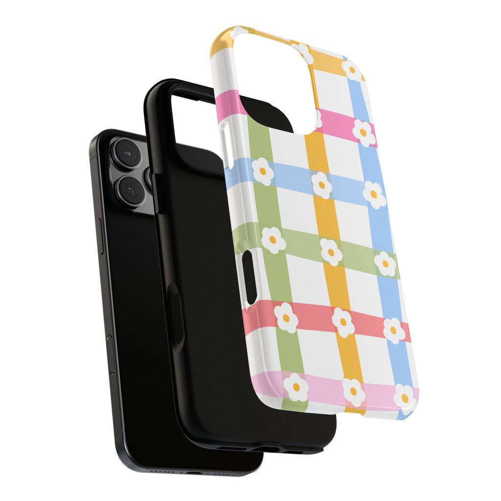 Floral Gingham  Pastel Checkerboard Phone Cover with Daisies