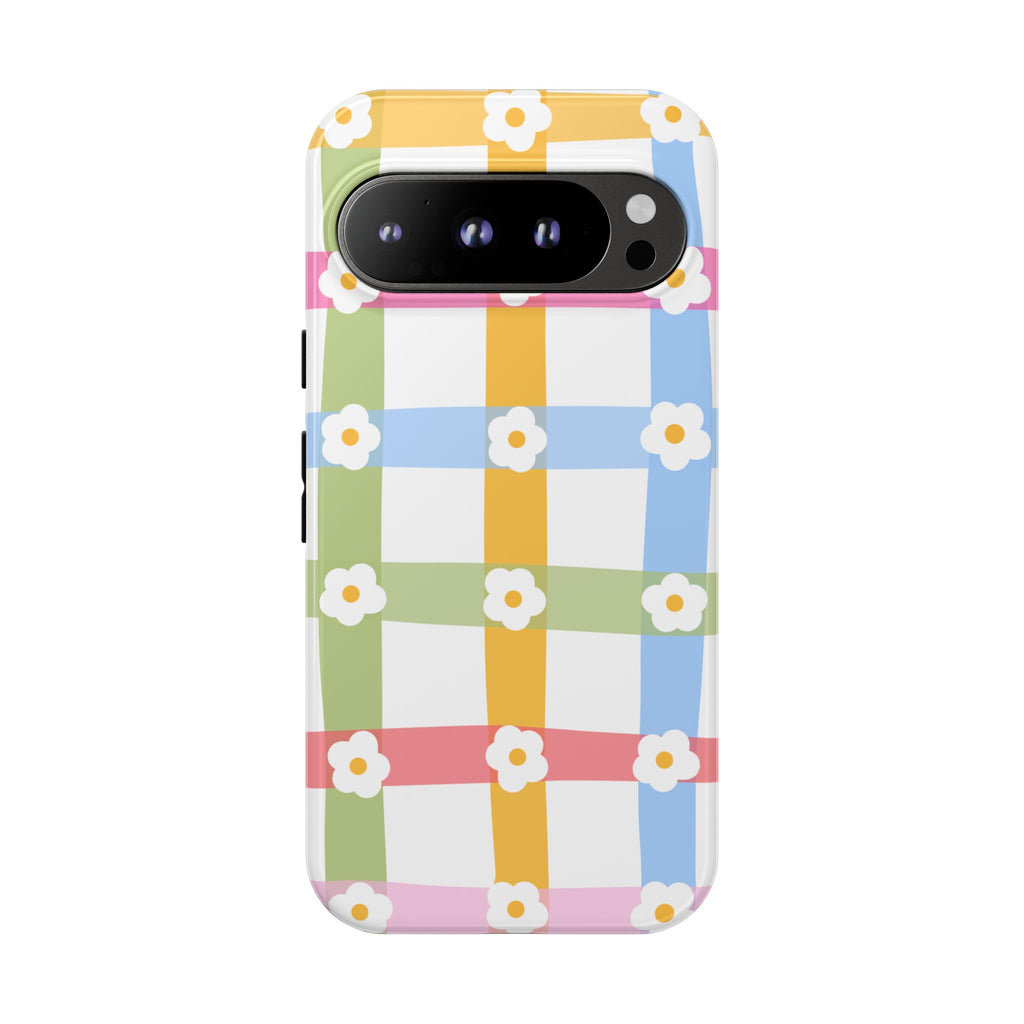Floral Gingham  Pastel Checkerboard Phone Cover with Daisies