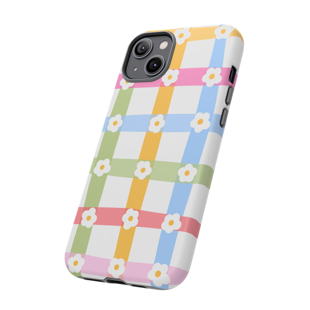 Floral Gingham  Pastel Checkerboard Phone Cover with Daisies