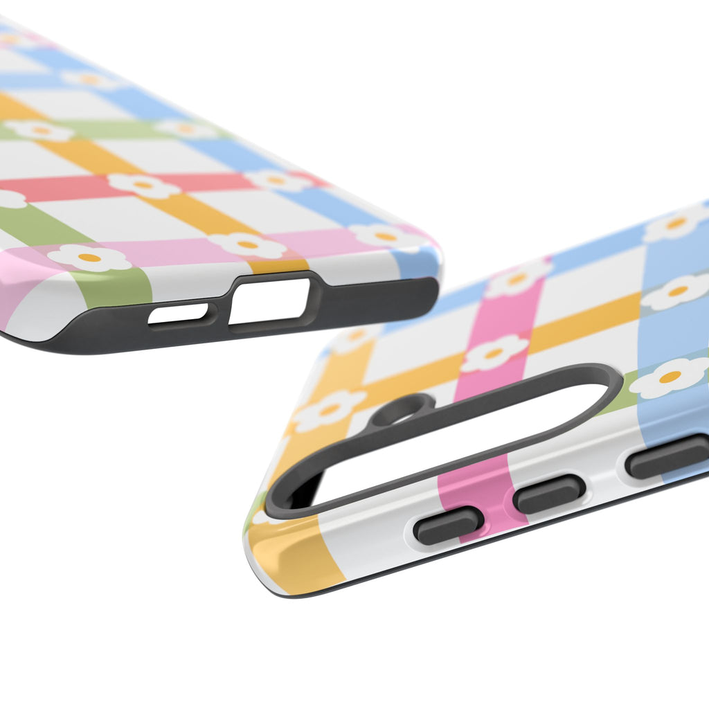 Floral Gingham  Pastel Checkerboard Phone Cover with Daisies