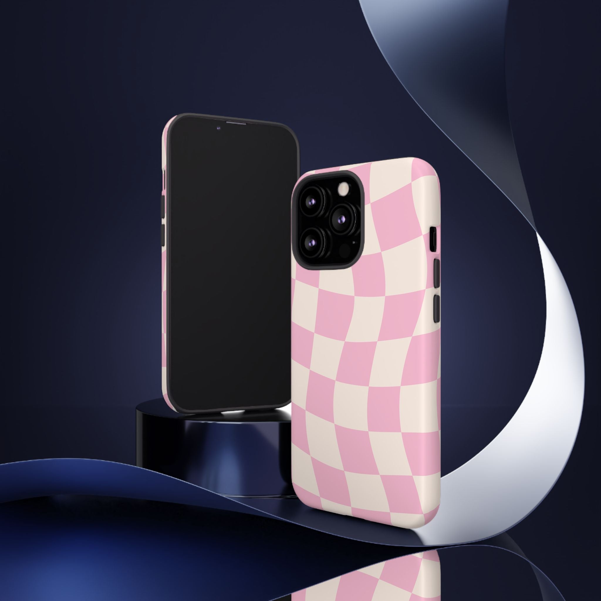 Pink Wavy Checker Tough Phone Case