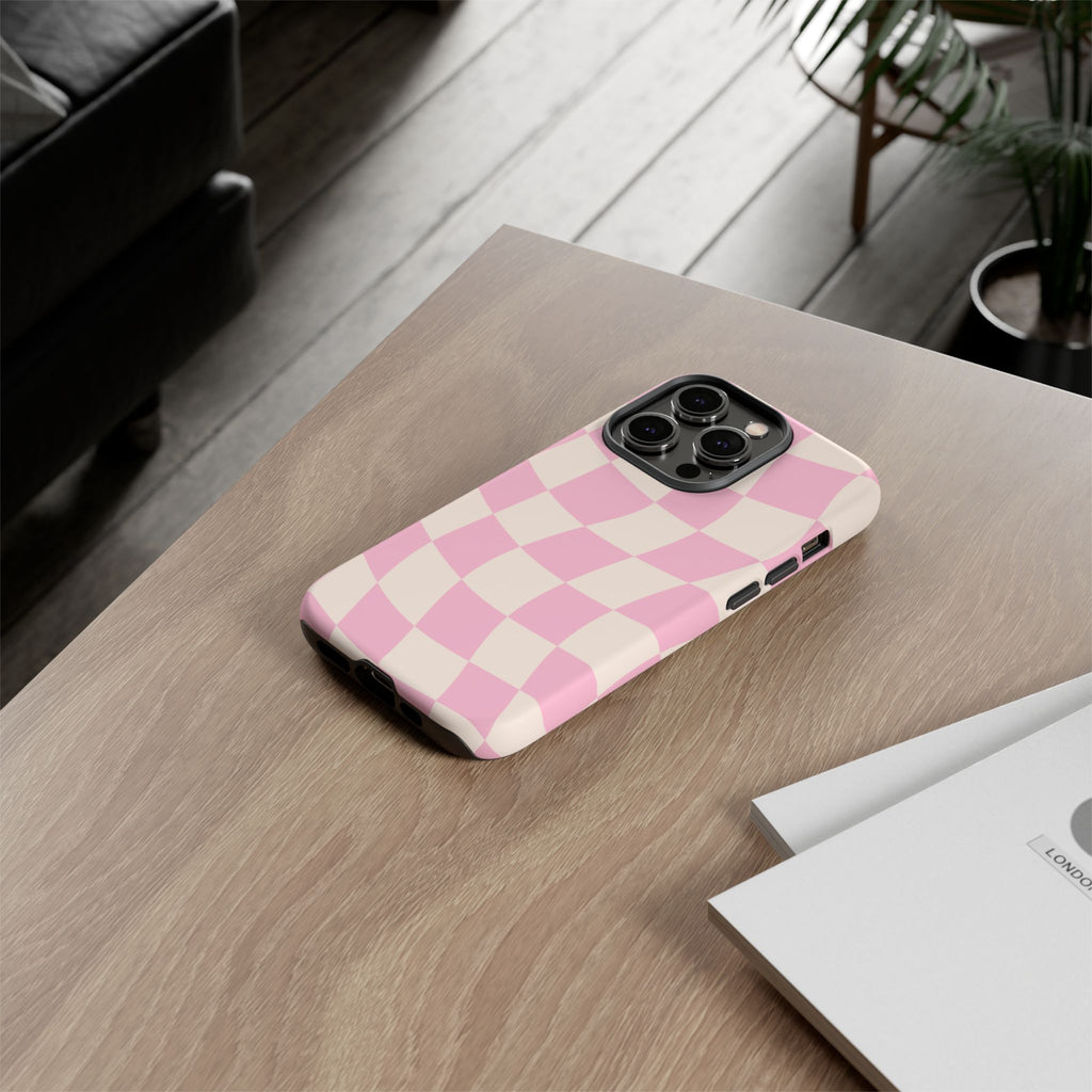 Pink Wavy Checker Tough Phone Case