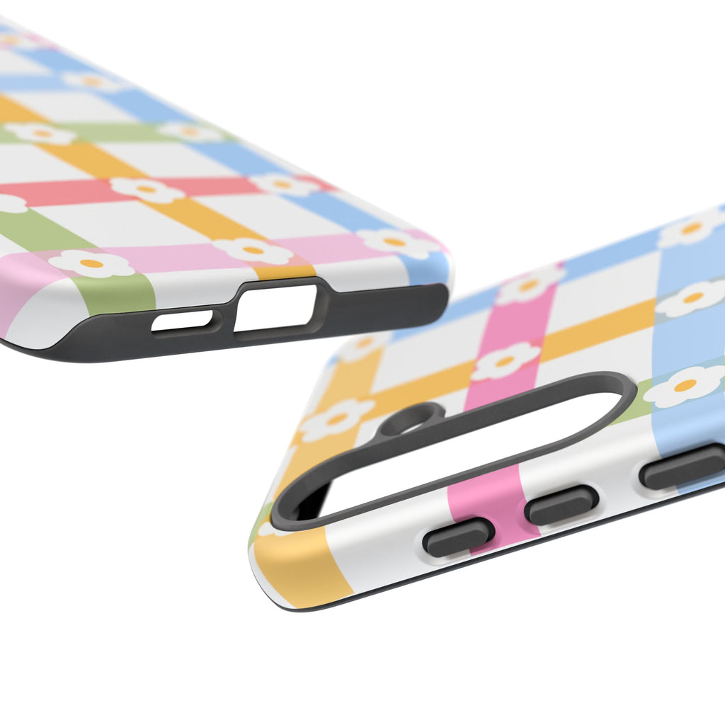 Floral Gingham  Pastel Checkerboard Phone Cover with Daisies
