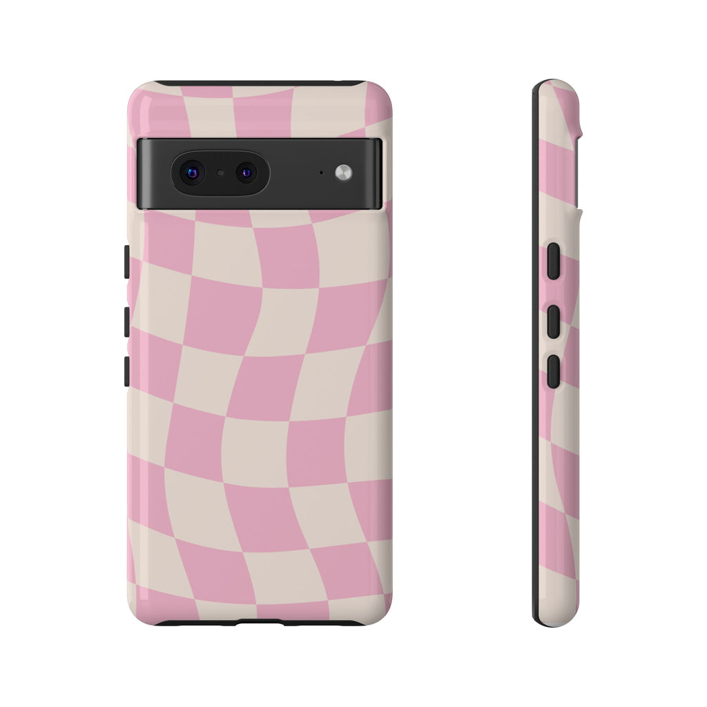 Pink Wavy Checker Tough Phone Case