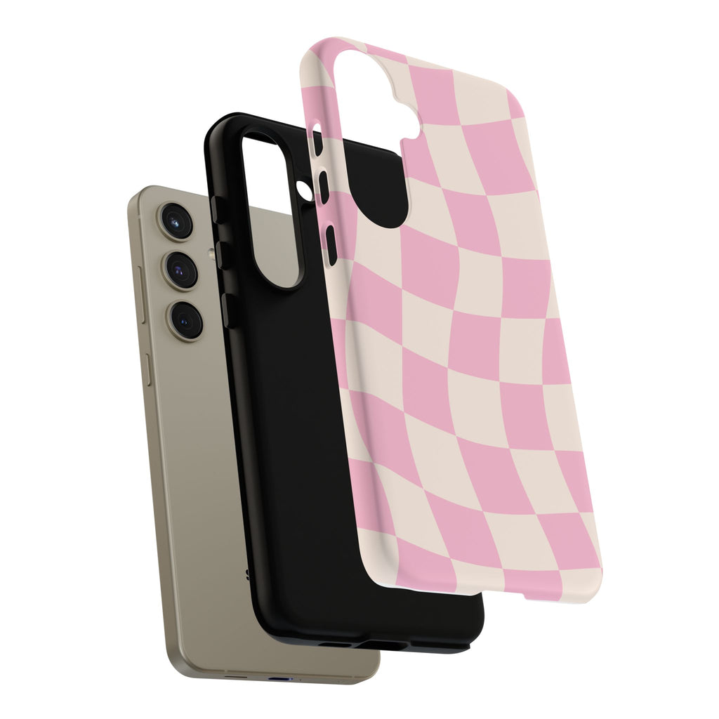 Pink Wavy Checker Tough Phone Case