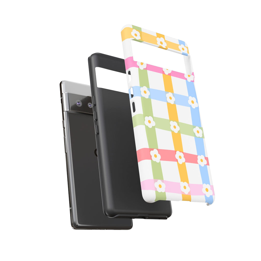Floral Gingham  Pastel Checkerboard Phone Cover with Daisies