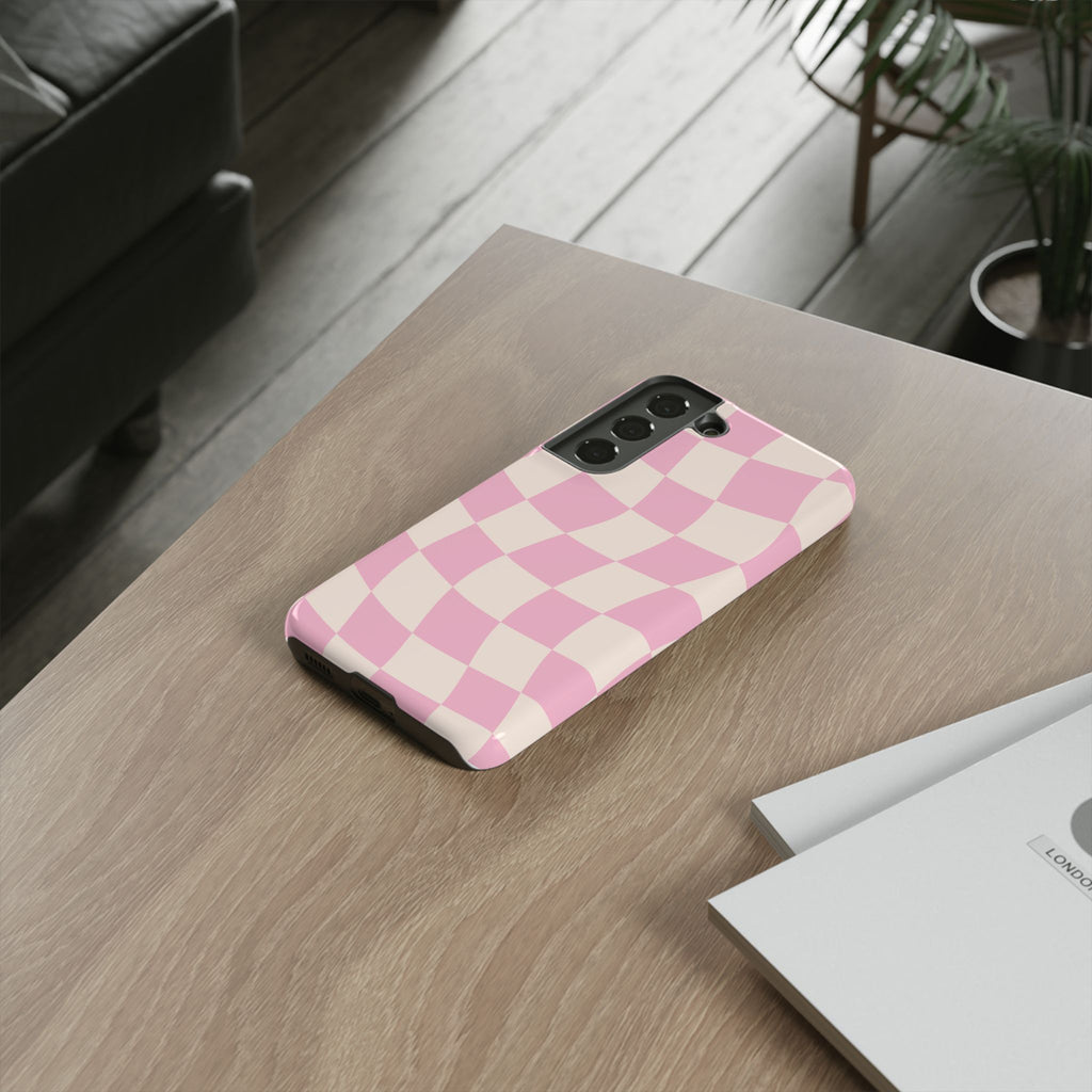 Pink Wavy Checker Tough Phone Case