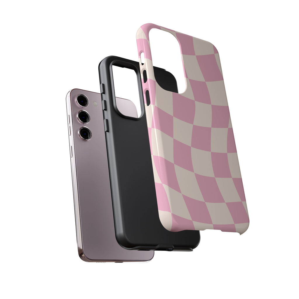 Pink Wavy Checker Tough Phone Case