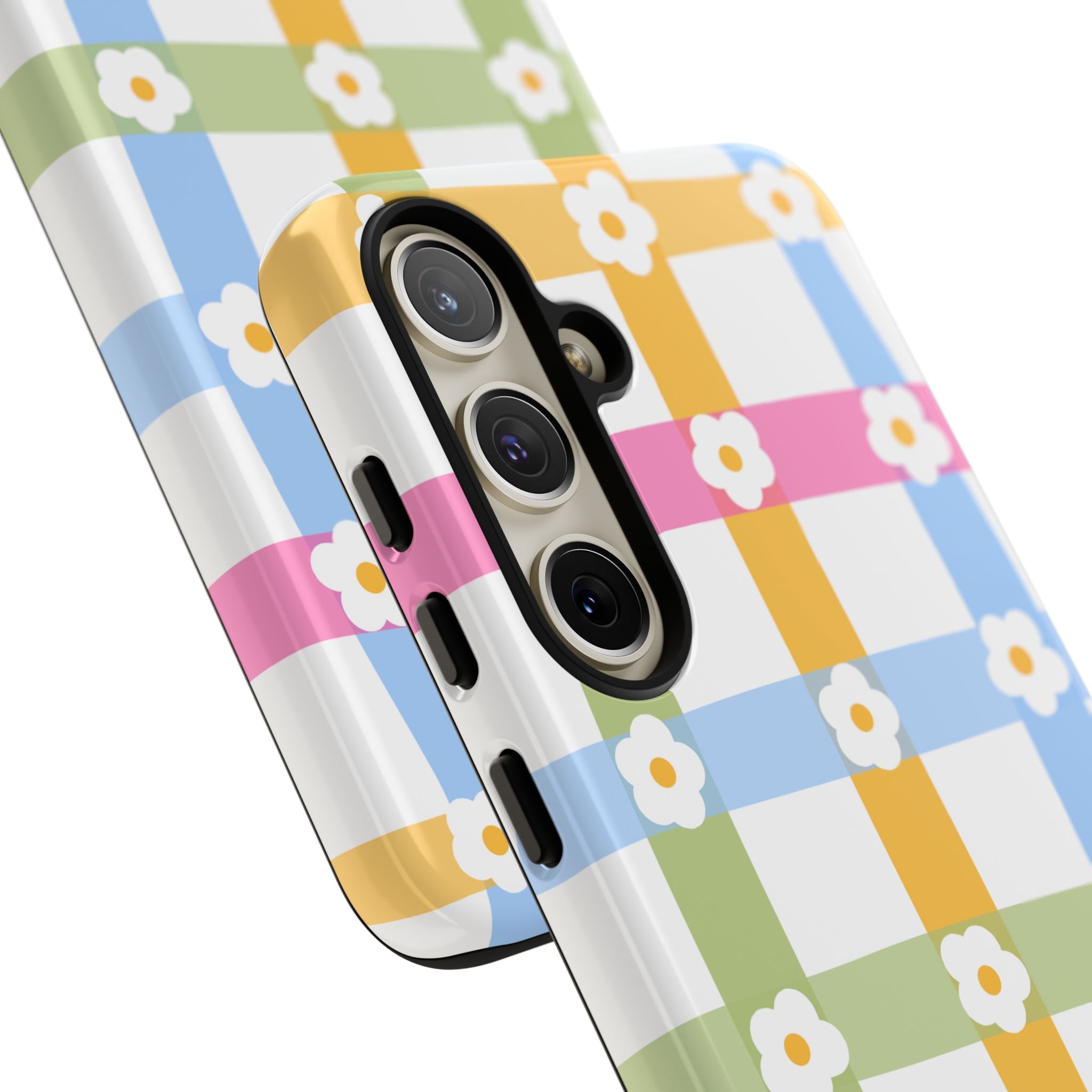 Floral Gingham  Pastel Checkerboard Phone Cover with Daisies