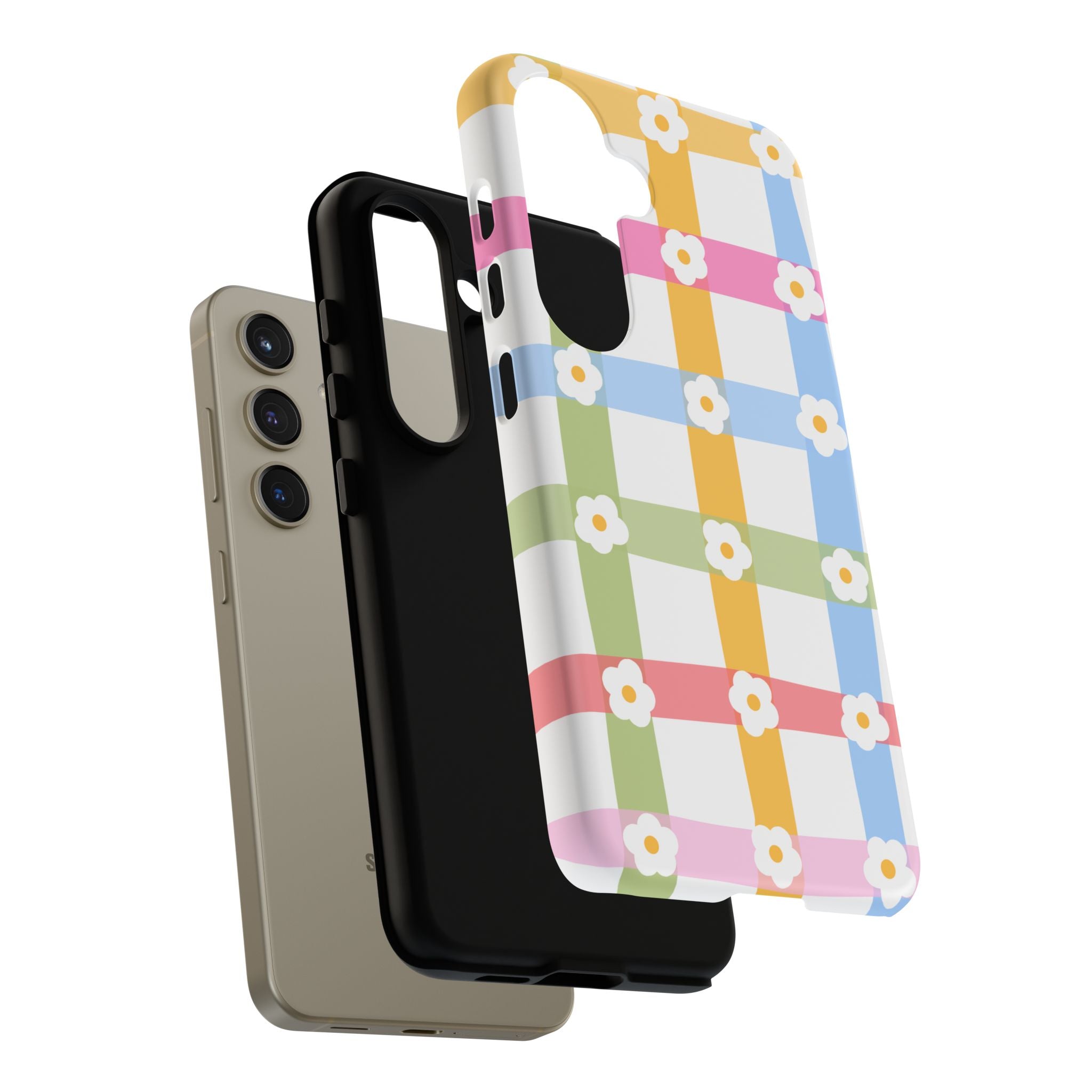 Floral Gingham  Pastel Checkerboard Phone Cover with Daisies