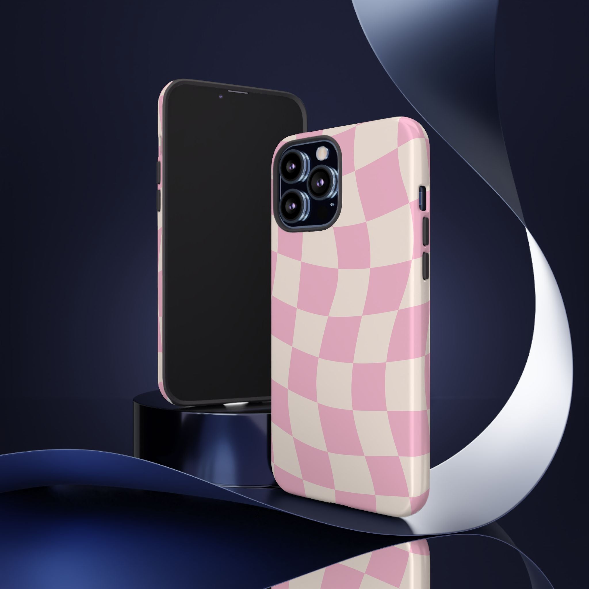 Pink Wavy Checker Tough Phone Case
