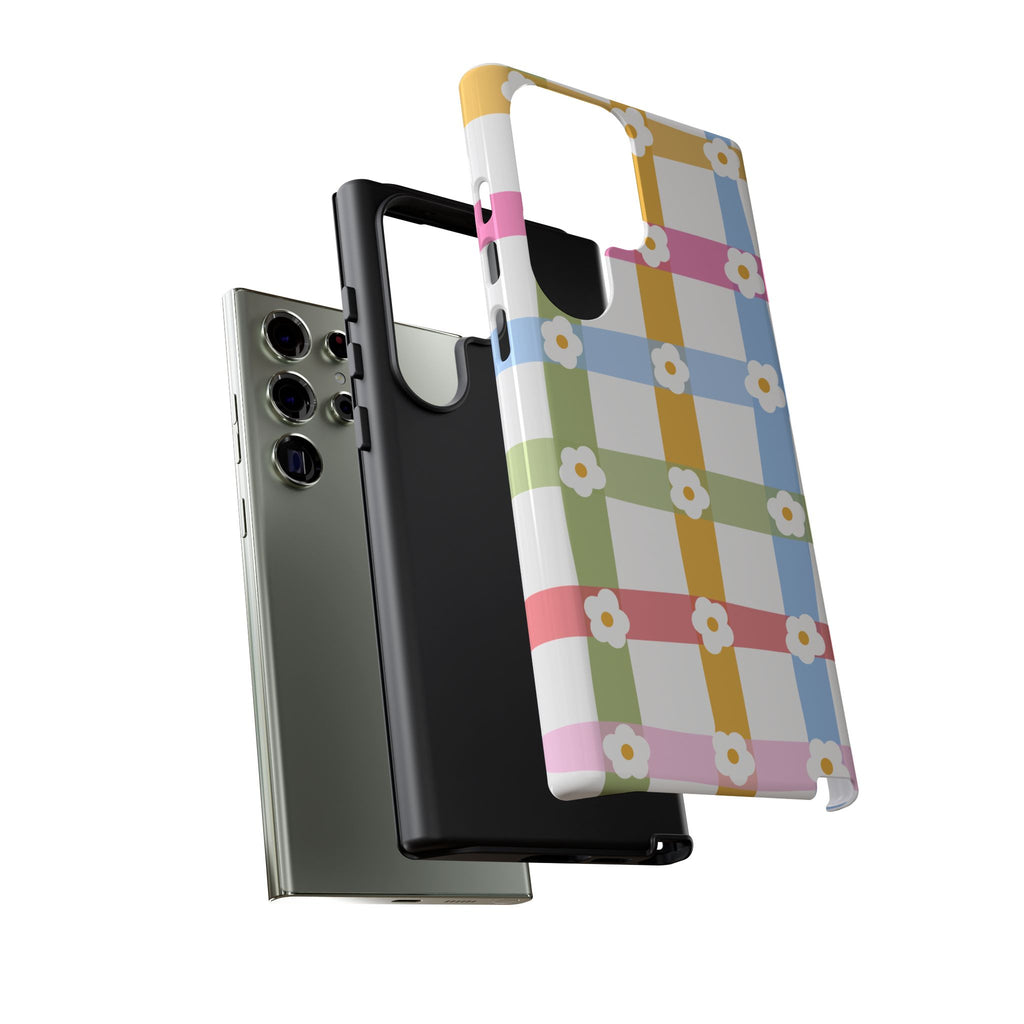 Floral Gingham  Pastel Checkerboard Phone Cover with Daisies