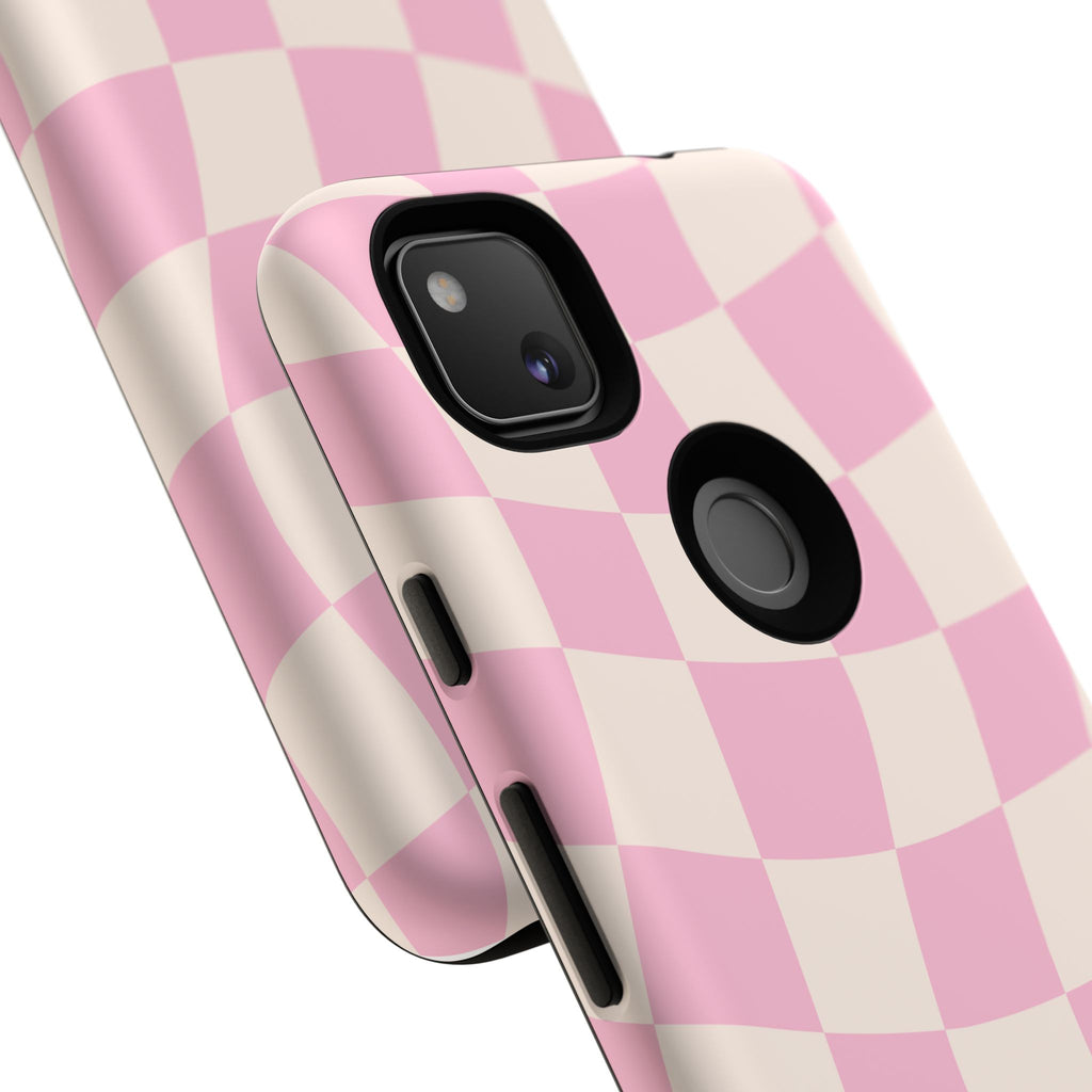 Pink Wavy Checker Tough Phone Case